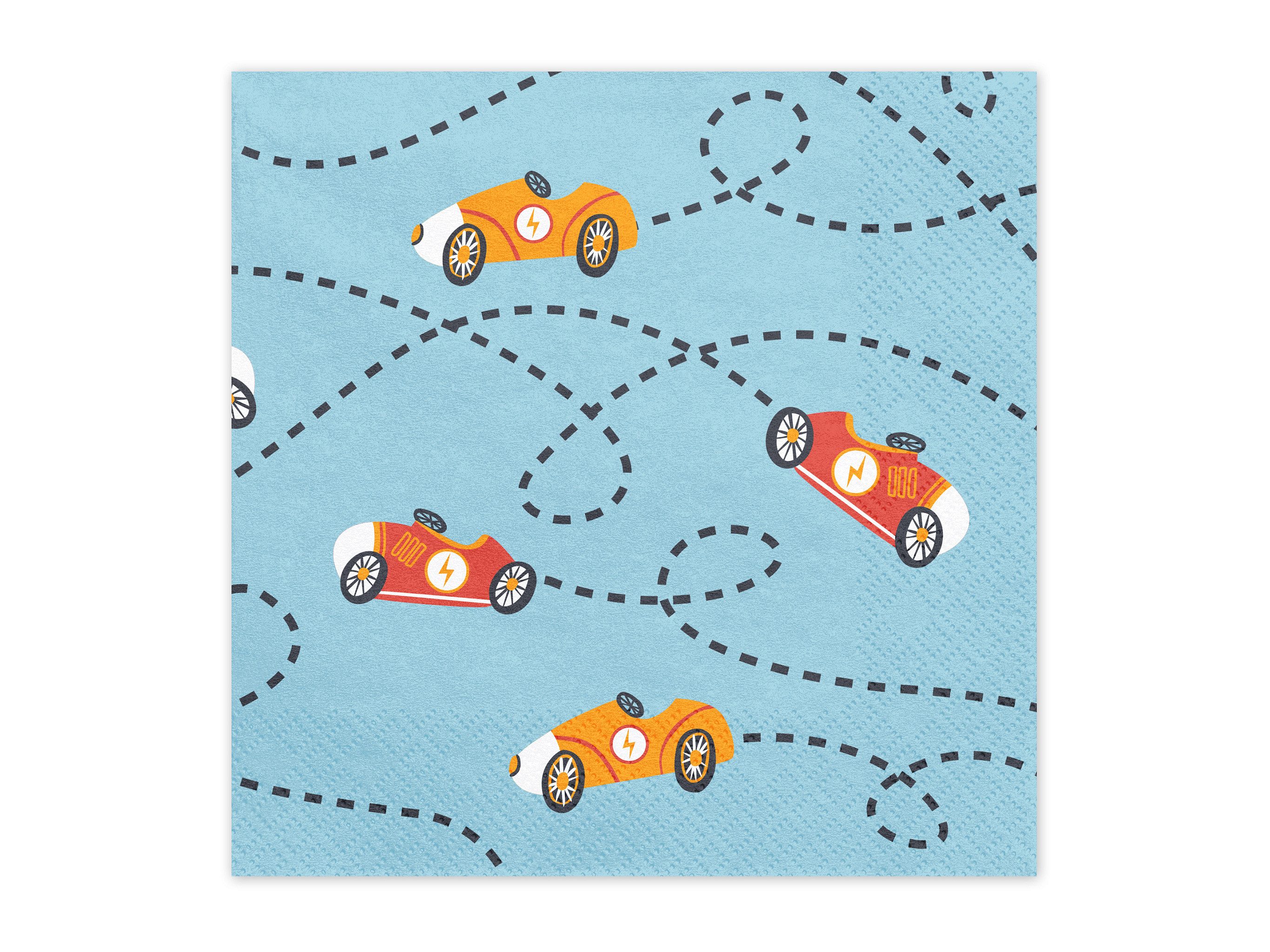 partydeco Papierserviette, Servietten Papier 33x33cm 3-lagig Auto Motiv 12 Stück Hellblau