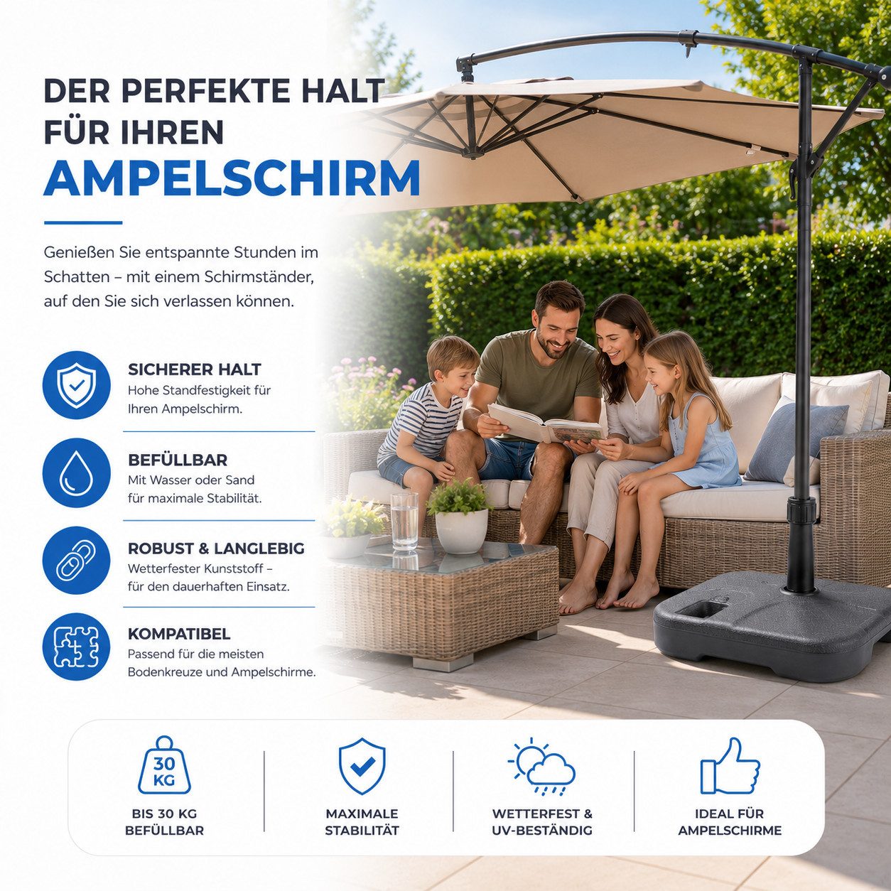 TK Gruppe Schirmständer Befüllbarer Sonnenschirmständer oder 4-teiliges Schirmgewicht-Set – Bild 2 von 5
