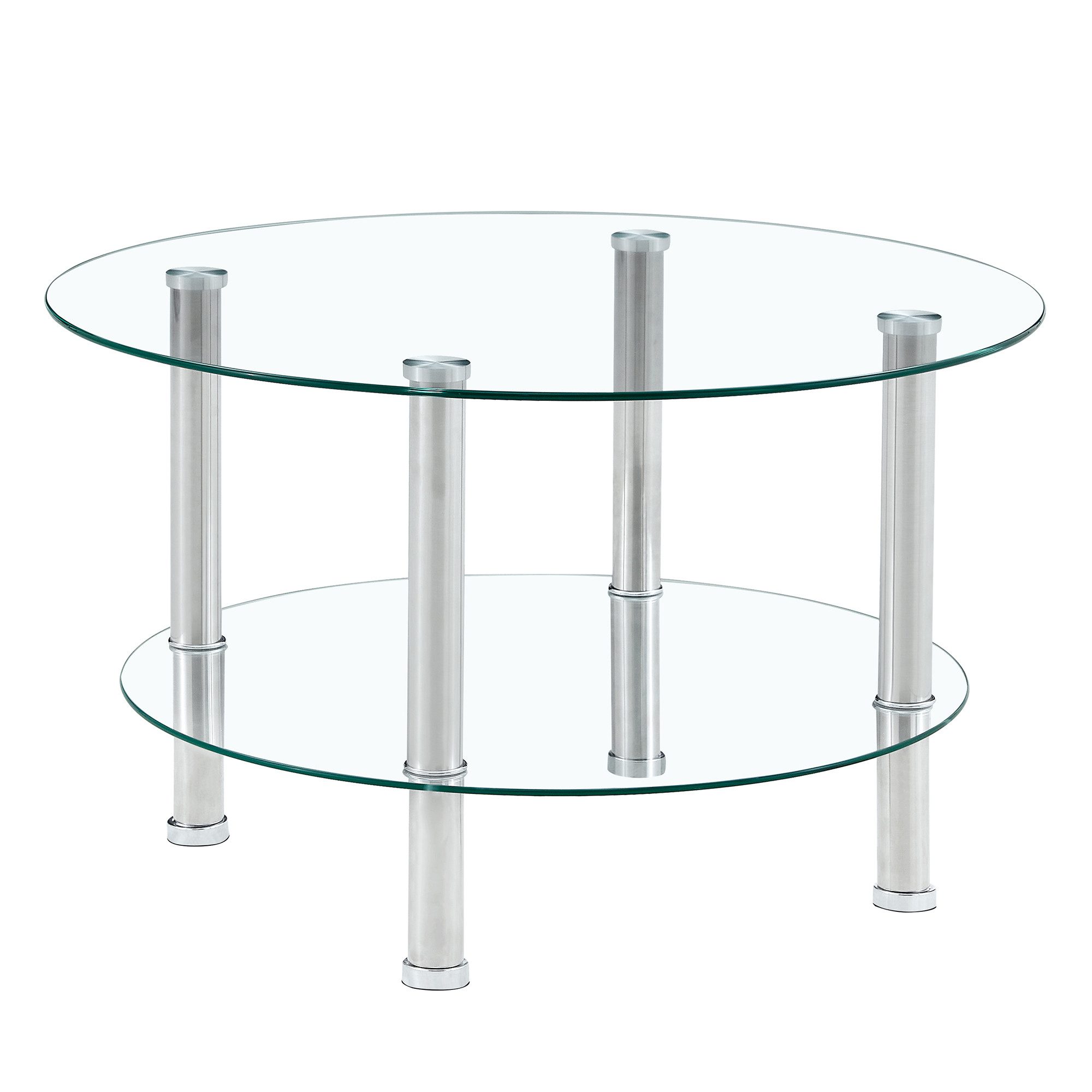 JUFU Couchtisch mit 2 Ebenen aus gehärtetem ESG-Glas & Metallgestell, rund 70 cm Ø (1-St), Modernes Design für Wohnzimmer, kompakt & stabil
