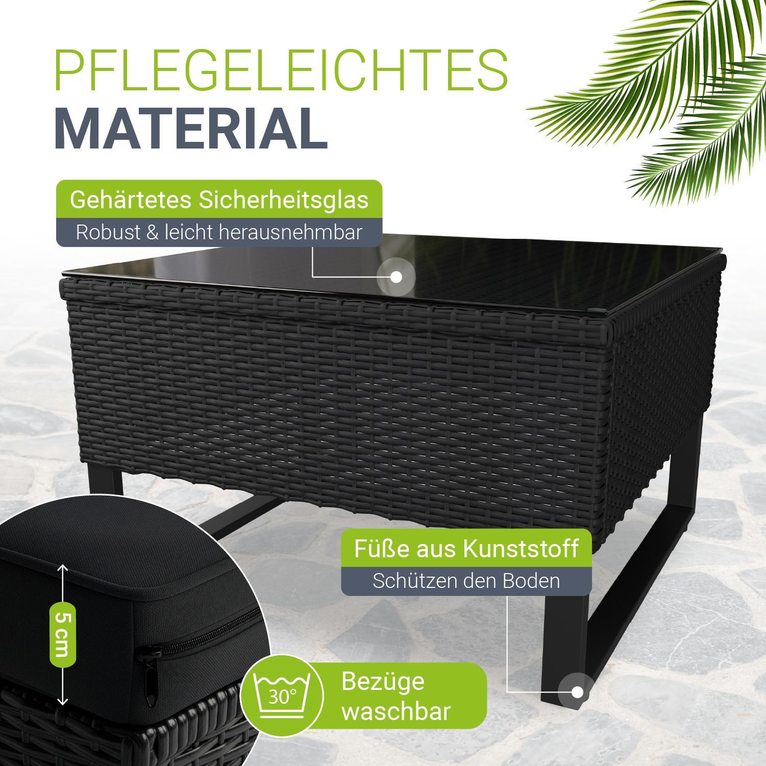 Juskys Gartenlounge-Set Santorini, (4-tlg), Polyrattan Sitzgruppe mit Beistelltisch & Auflagenbox, wetterfest