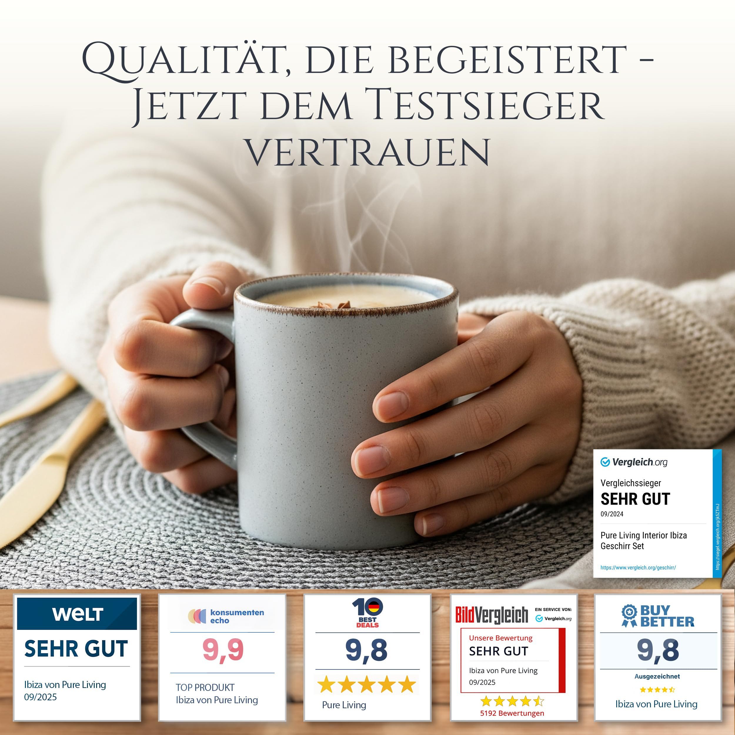 PURE LIVING INTERIOR DESIGN Geschirr-Set Tassen 6er 350ml Rustic, Steingut, Rauchblau (6-tlg), 6 Personen, Steingut – Bild 2 von 5