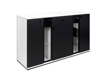 Küchen-Preisbombe Kommode Salsa 2 Lamellenoptik Anbauwand Wohnwand Sideboard MDF Schwarz + Weiss