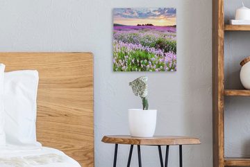OneMillionCanvasses® Leinwandbild Blumen - Lavendel - Lila - Himmel - Sonnenuntergang - Wiese - Natur, (1 St), Leinwand Bilder für Wohnzimmer Schlafzimmer
