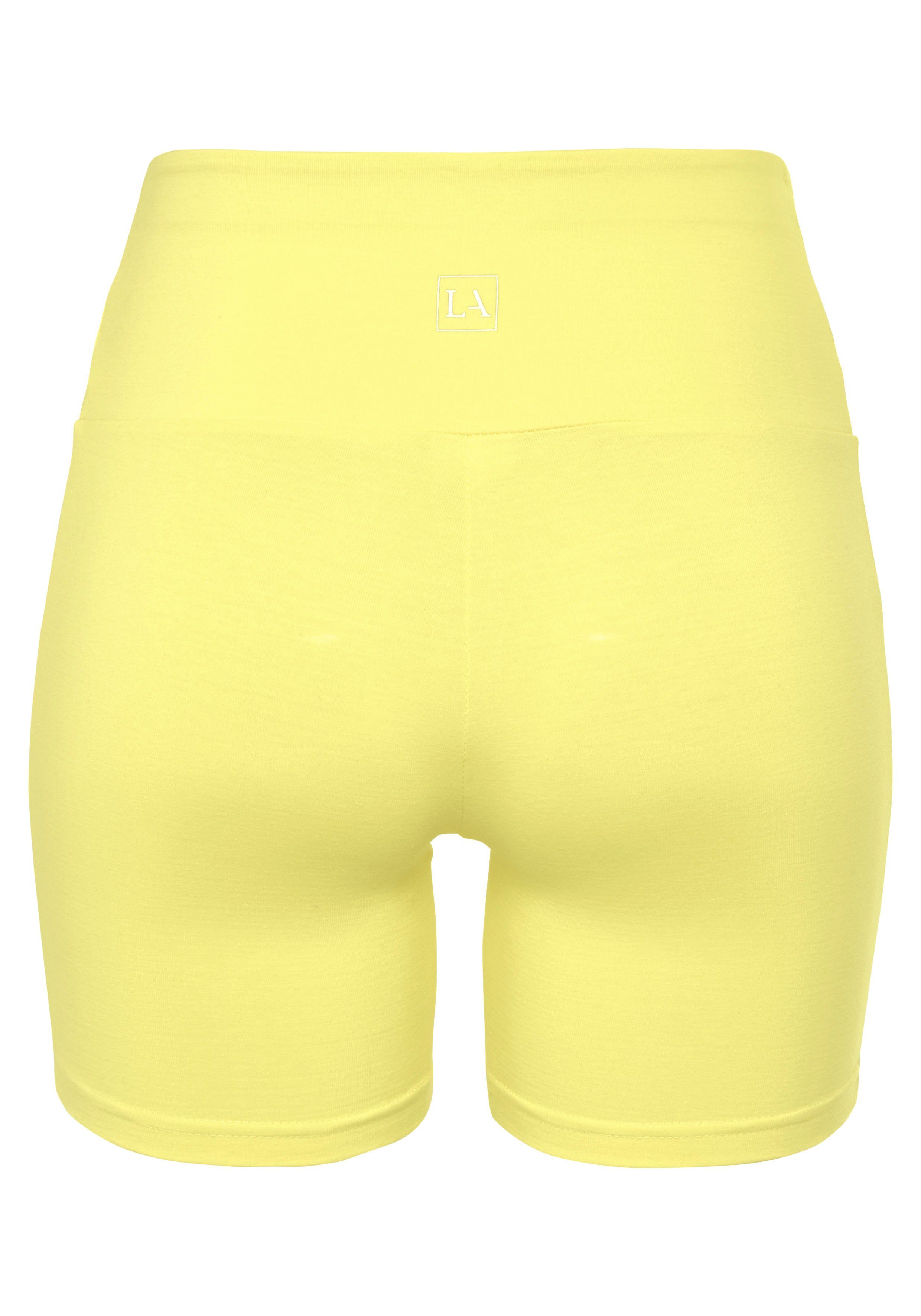 LASCANA Shorts mit Bündchen Logodruck, gelb und Loungewear breitem