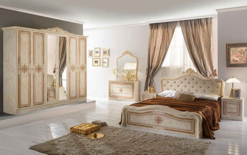 Interdesign24 Schlafzimmer-Set Livia, (im klassischen Barock Stil, 4-Teilig), Beige Hochglanz