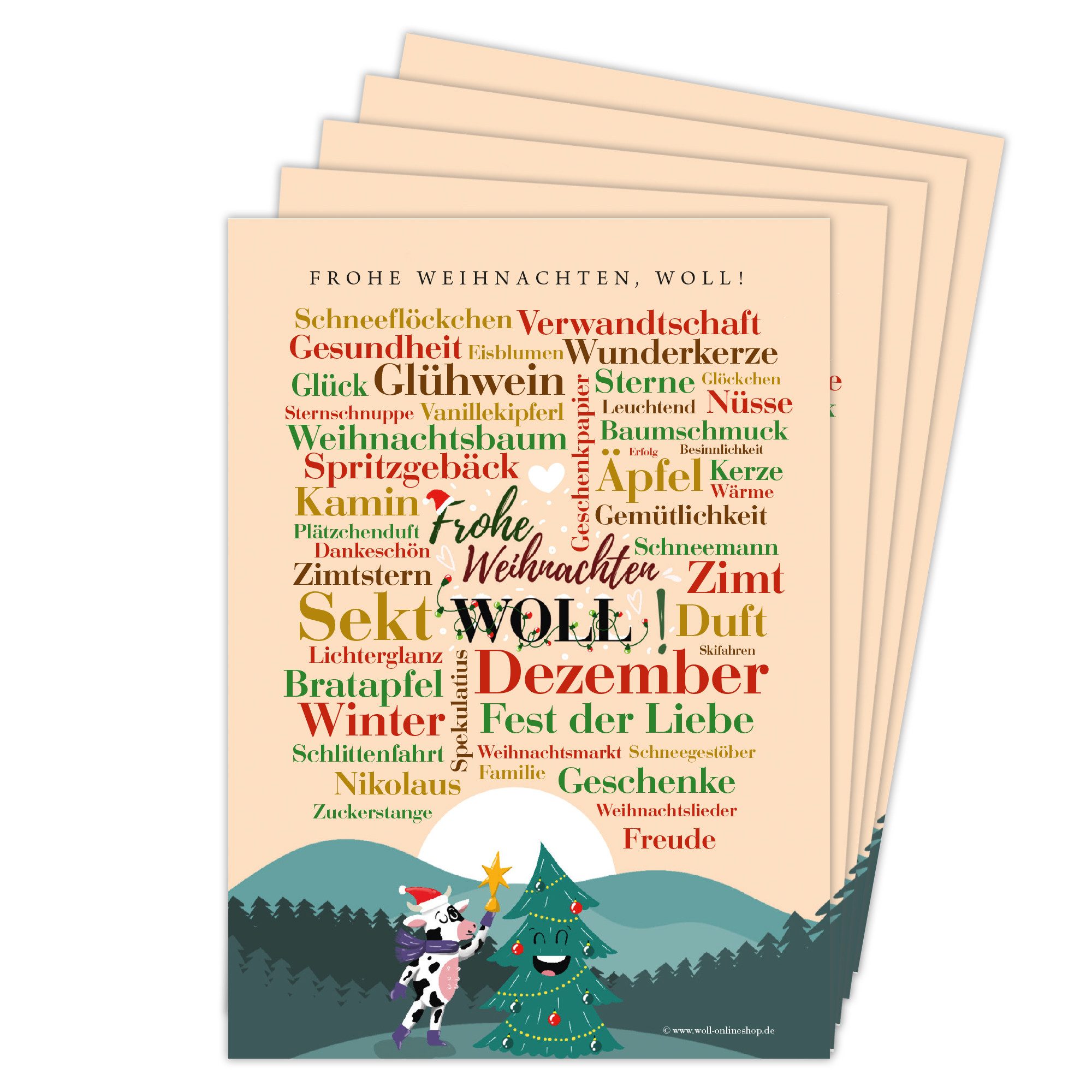 Deine Wörter Grußkarten Postkartenset - 5 Postkarten Frohes Fest, woll! - DIN A6