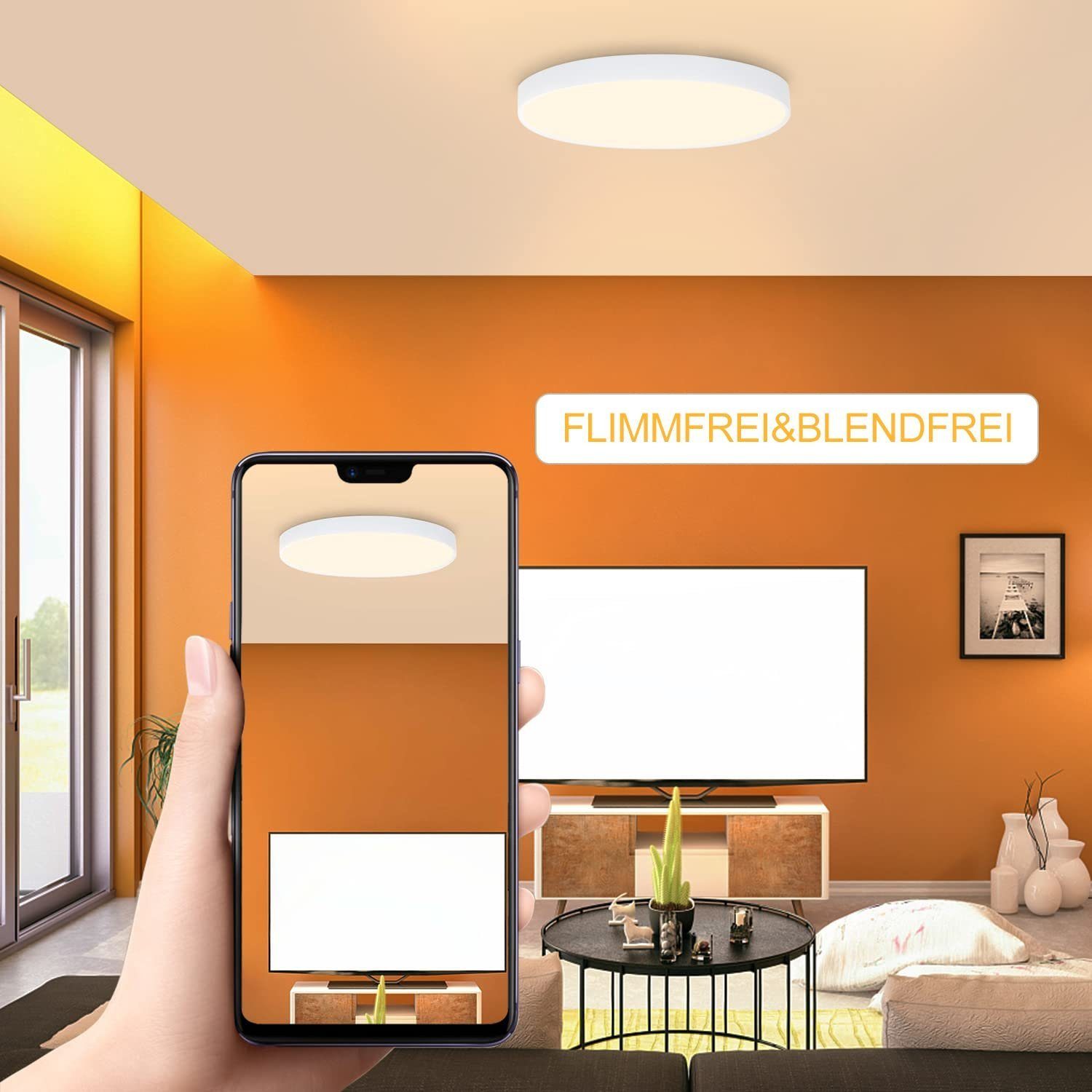 ZMH LED Deckenleuchte Wohnzimmer Rund Schwarz/Weiß günstig online kaufen