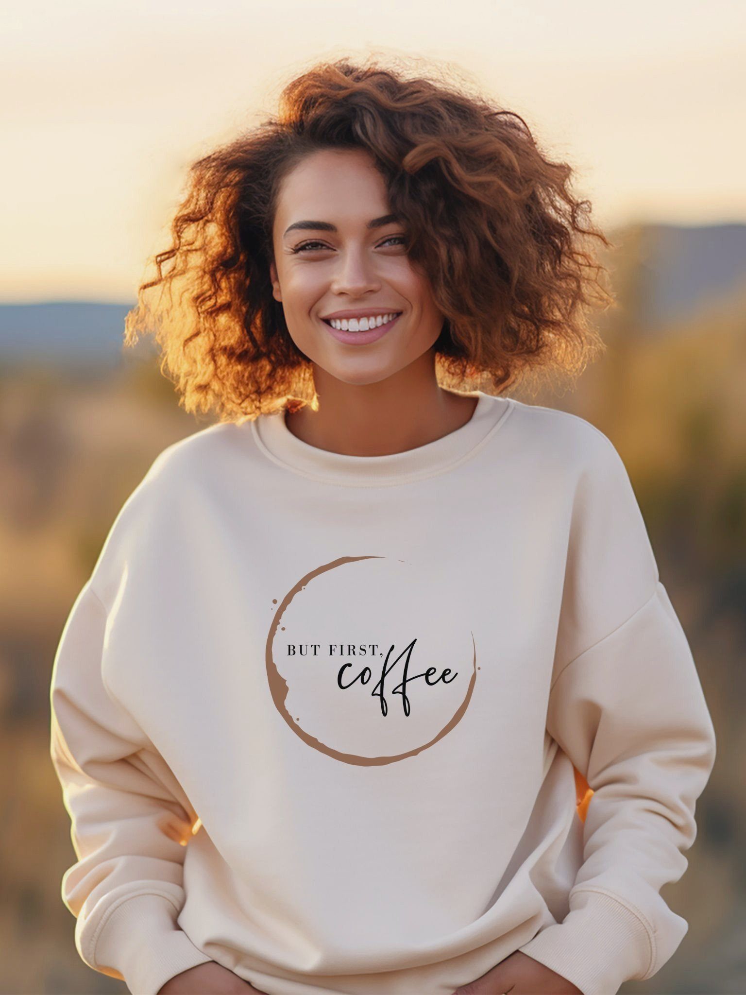 ANNIS hoher Bio Accessoires & "COFFEE" Oversized Fashion (1-tlg) Sweatshirt Baumwollanteil,