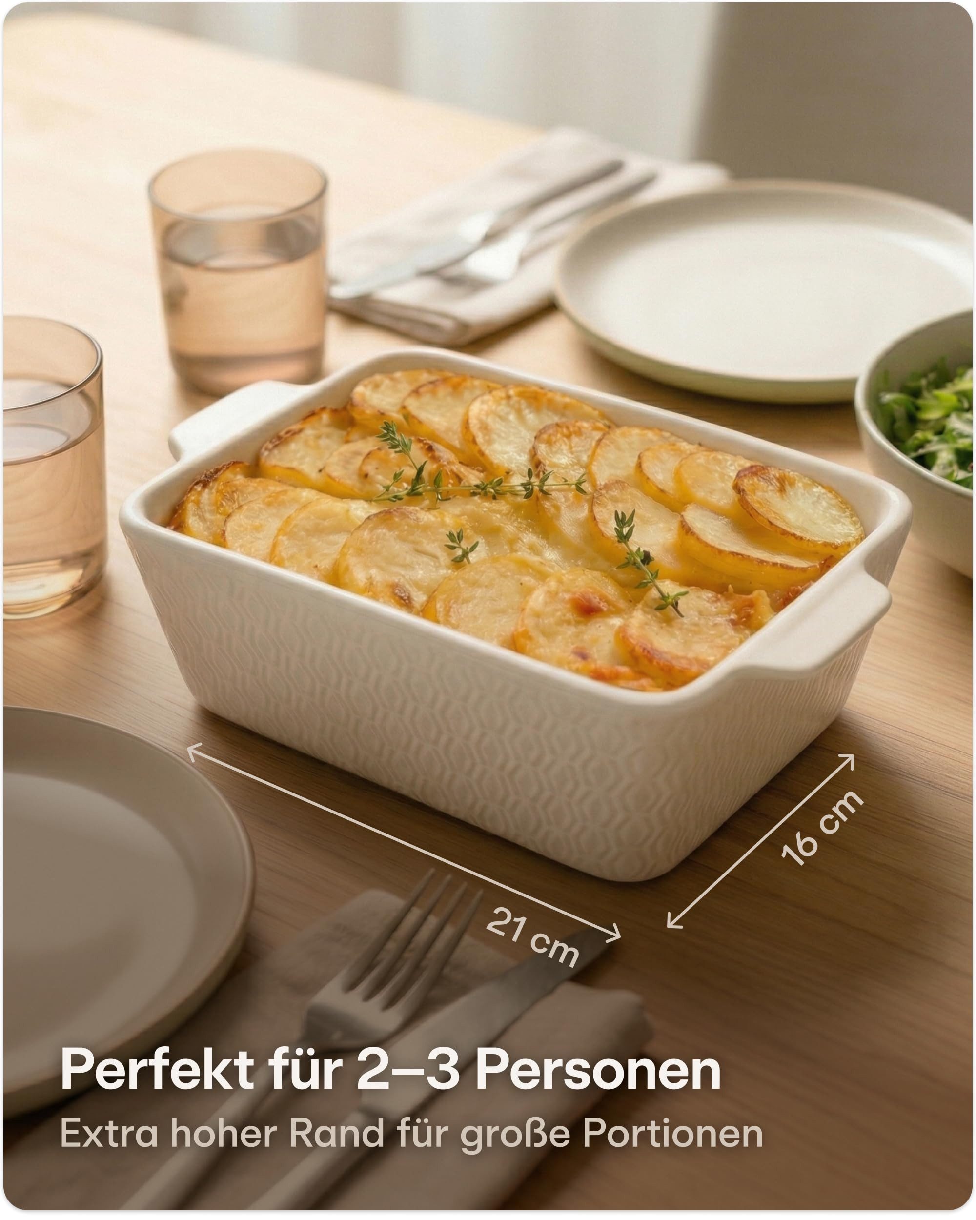Praknu Auflaufform Auflaufform Klein aus Keramik für 2 Personen - Mini Auflaufform, Keramik, (1-St), Antihaftbeschichtung, hoher Rand, kratz- und schnittfest