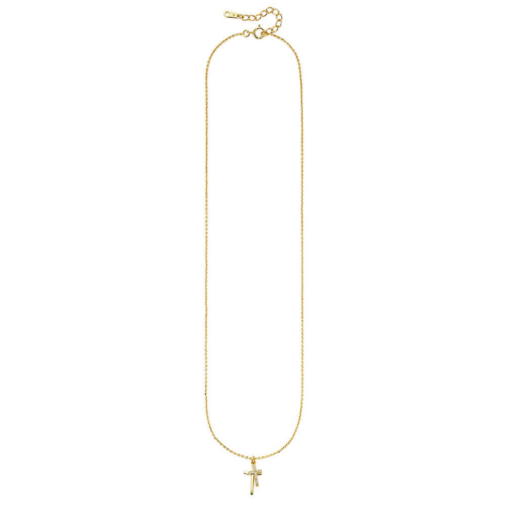Bruno Banani Kette mit Anhänger Schmuck Geschenk gelbgoldfarben vergoldet mit zwei Kreuz-Anhänger, mit Zirkonia (synth) – Bild 2 von 2