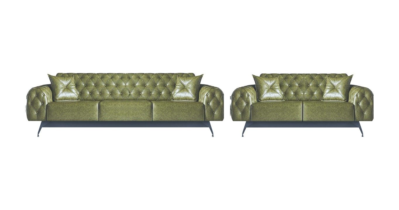 Xlmoebel Chesterfield-Sofa Grüne Ledersofas 3-Sitzer und 2-Sitzer im klassischen Stil, 3-Sitzer und 2-Sitzer 2 Teile, Made in Europa