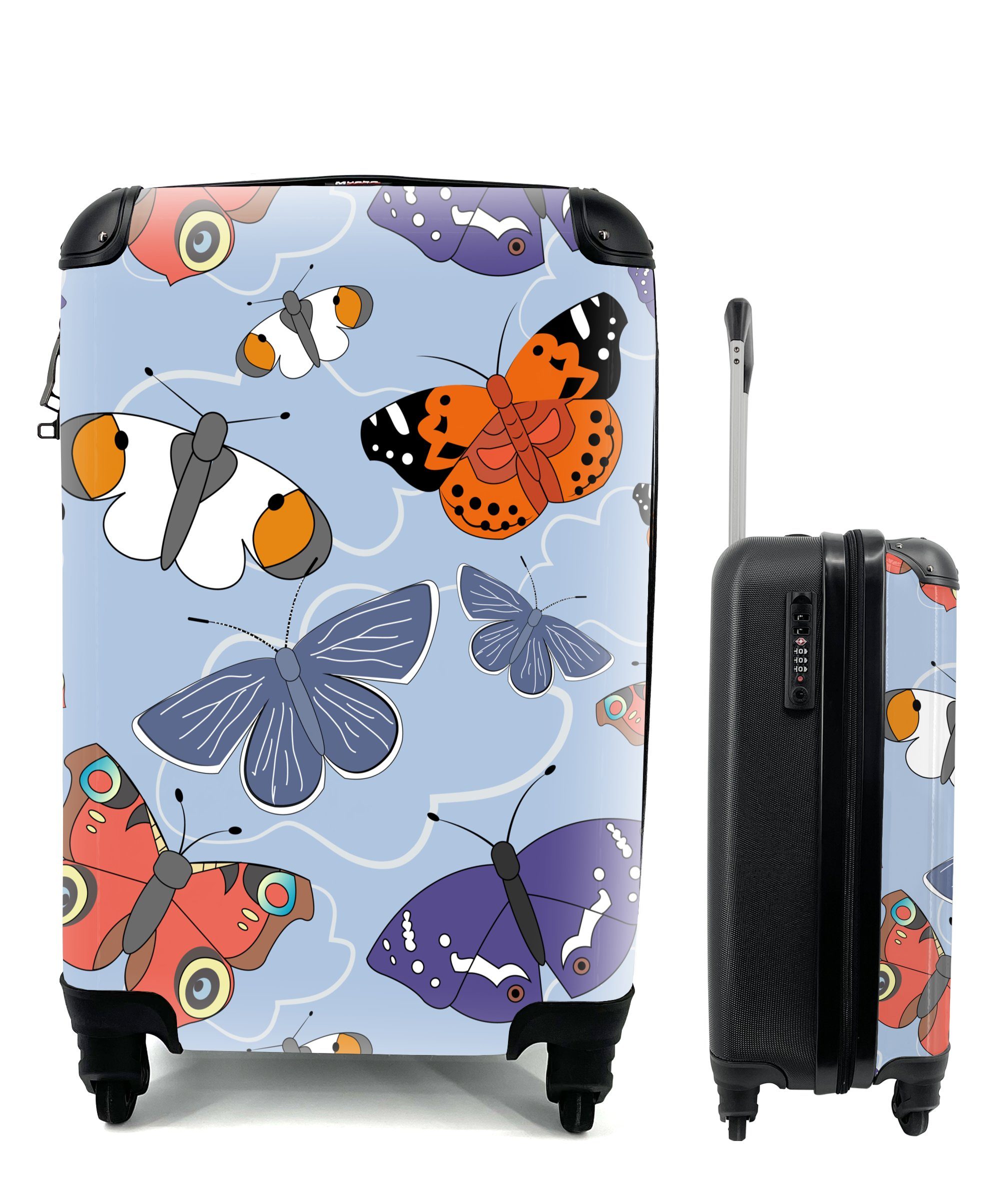 MuchoWow Handgepäckkoffer Mädchen - Schmetterling - Orange - Muster - Mädchen - Kinder - Mädchen, 4 Rollen, Reisetasche mit rollen, Handgepäck für Ferien, Trolley, Reisekoffer