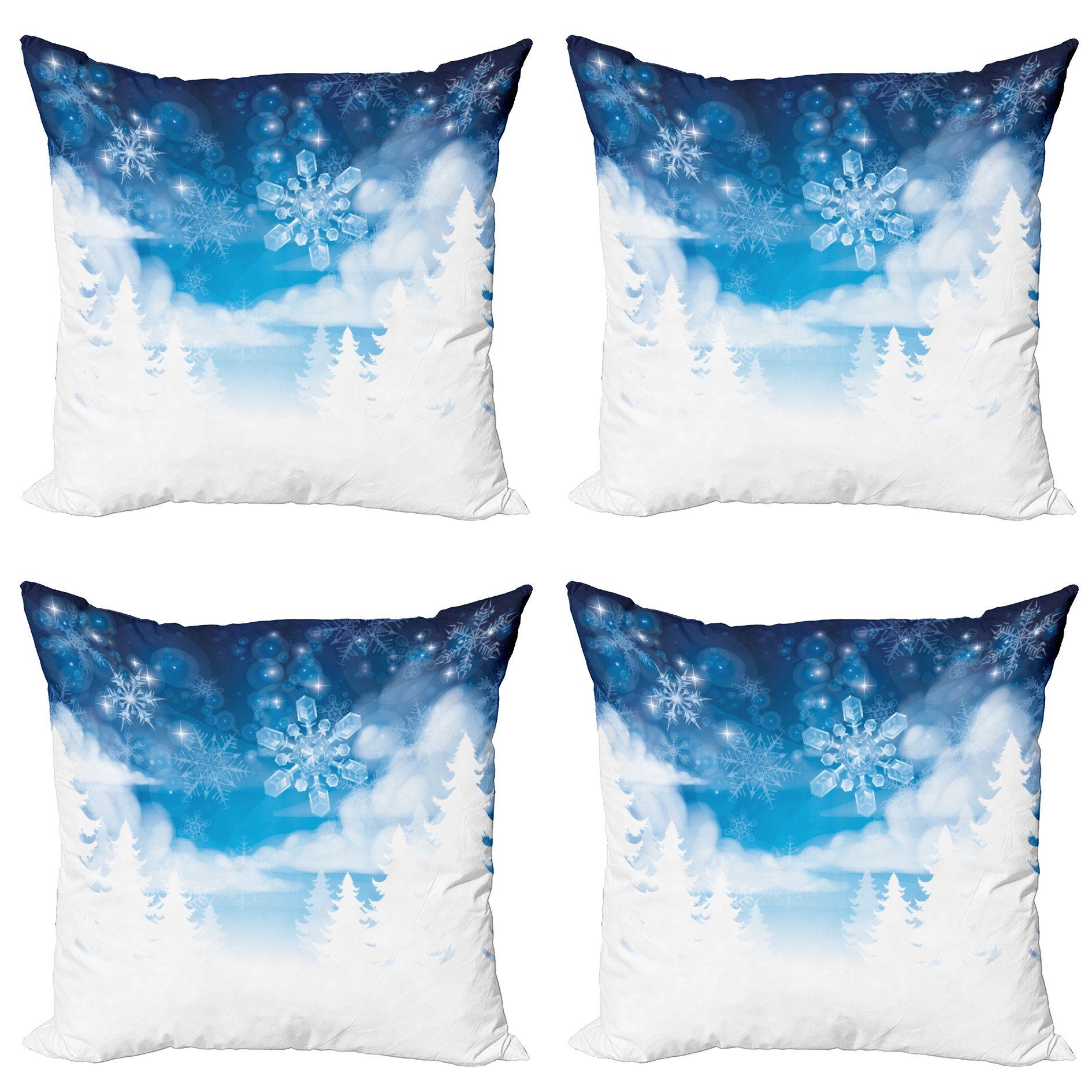 Kissenbezüge Modern Accent Doppelseitiger Digitaldruck, Abakuhaus (4 Stück), Winter Schneeflocken und Sterne