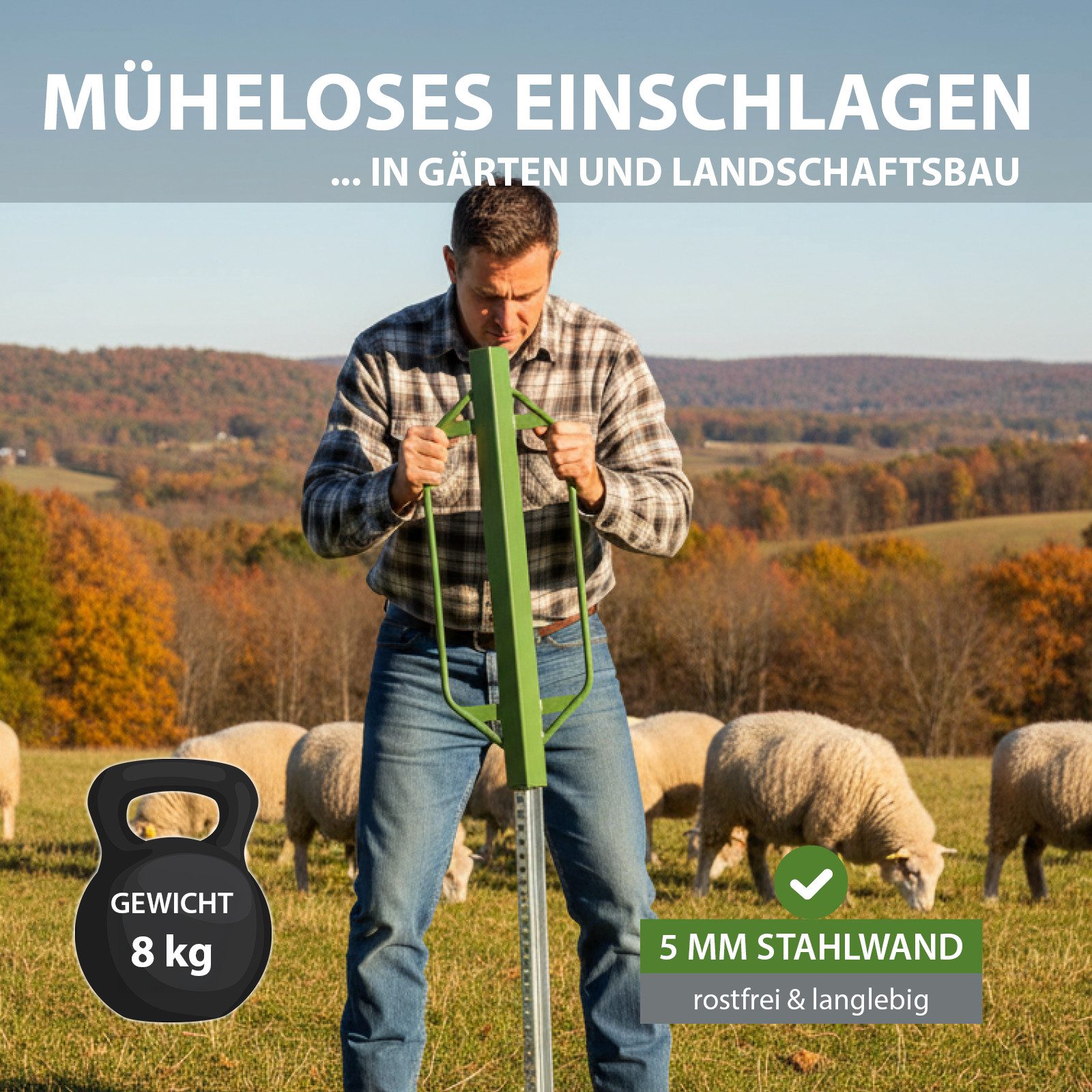 TRUTZHOLM Maschendrahtzaun Handramme 90 x 30 cm 8 kg für Z-Profile Pfahlramme Zaunpfahlramme, (Produkt)