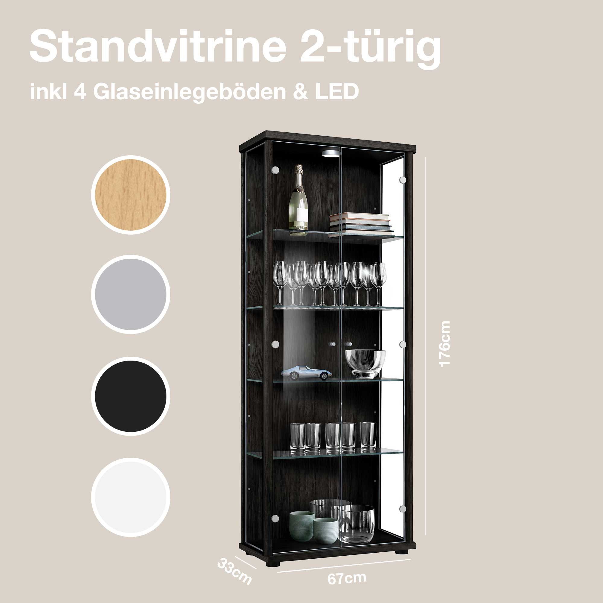 K-Möbel Glasvitrine C1019 (Glasvitrine (176x67x33 cm) günstig online kaufen