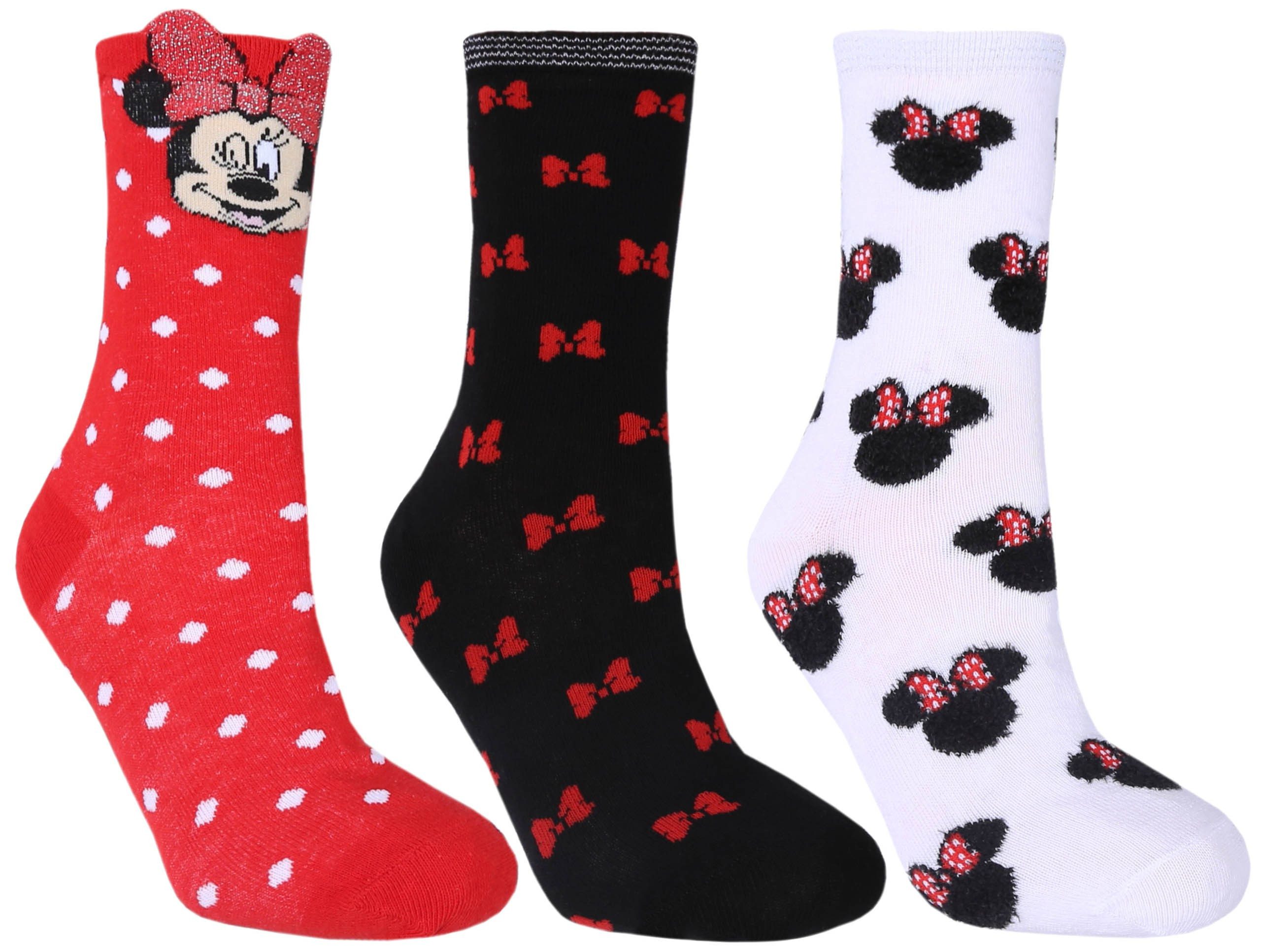 Sarcia.eu Haussocken 3x schwarz - rote Socken Minnie Maus DISNEY 26.5/30.5 EU