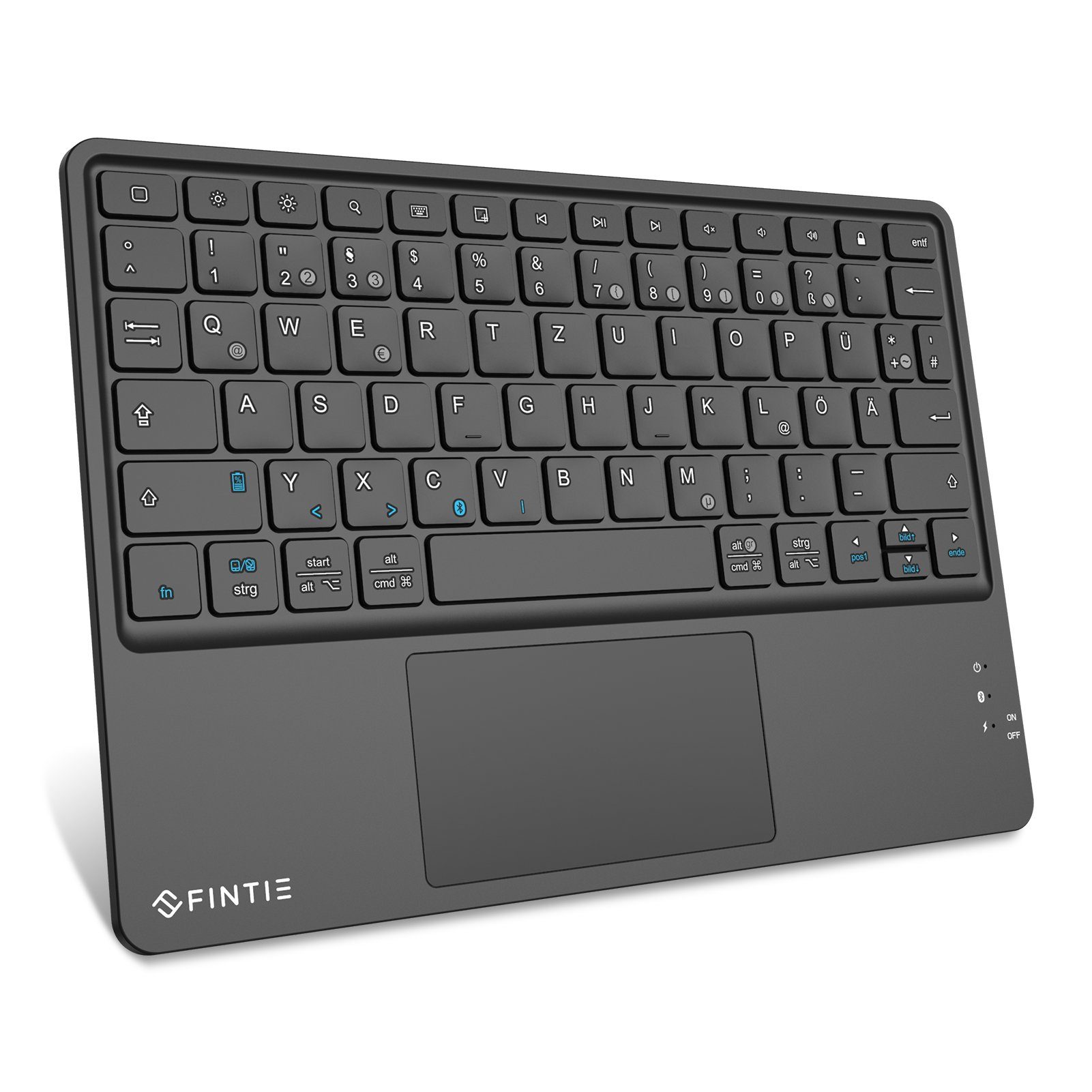 Fintie Kabellose Bluetooth Tastatur mit Touchpad, Deutsch Layout Tastatur Tablet-Tastatur (für iPad, Samsung, Lenovo Tablets, iPhone, Smartphone, Android-Tablets) Schwarz