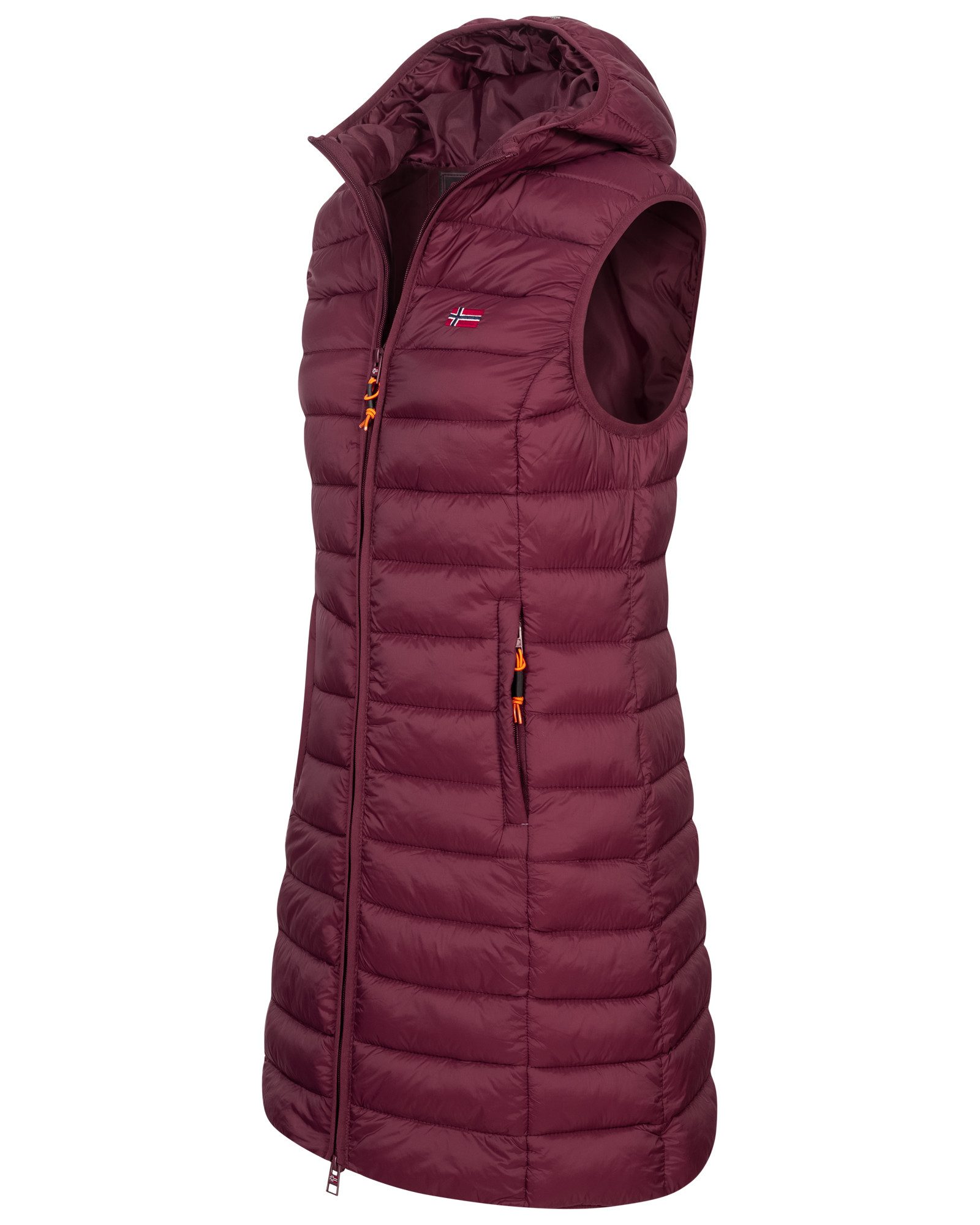 Geographical Norway Steppweste Damen Steppweste Kapuze Übergangs Frühlings Windbreaker Lang Weste