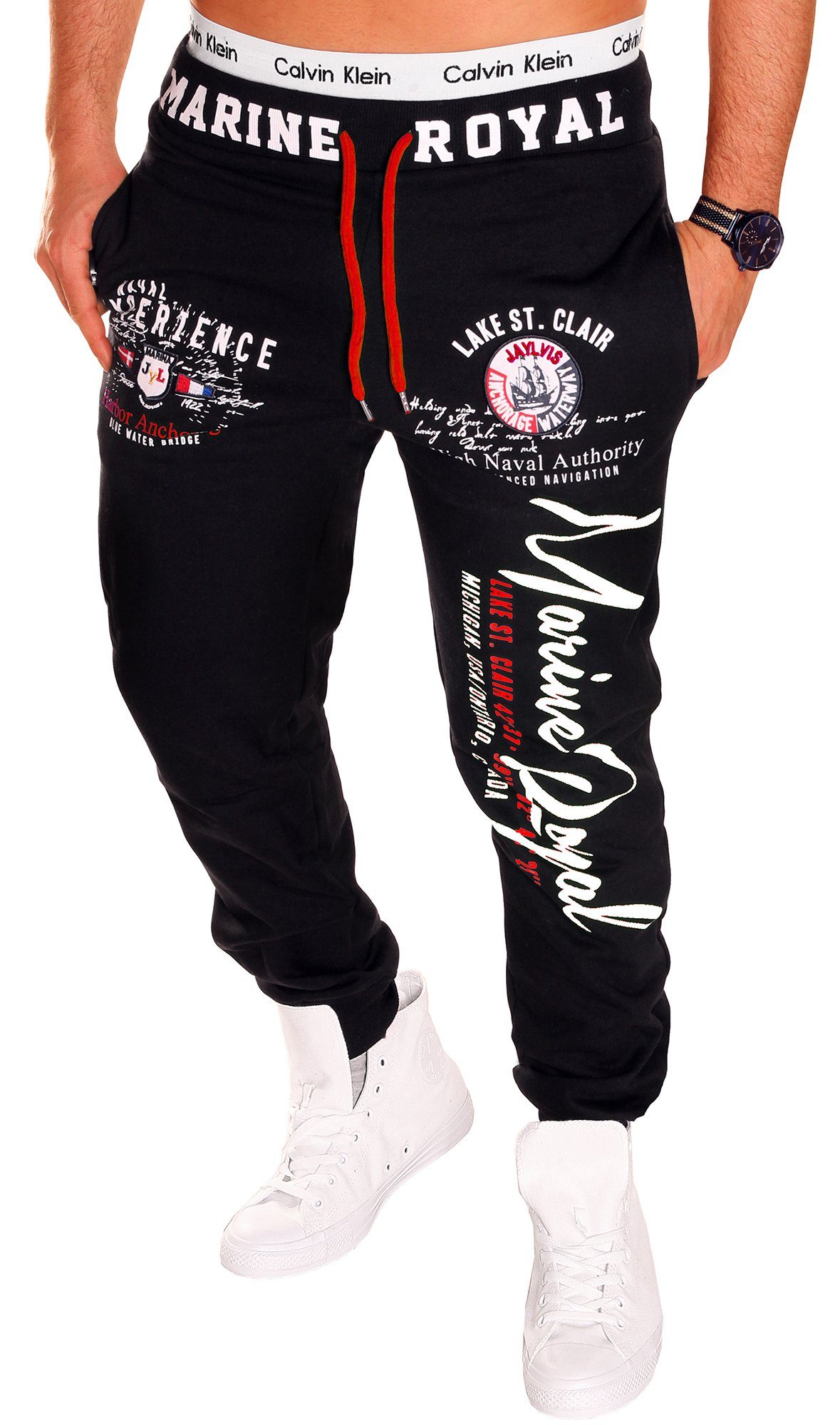 Jaylvis Jogginghose Herren Trainingshose Sport Hose Camouflage Uni Marine Royal Elastikbund mit Tunnelzug