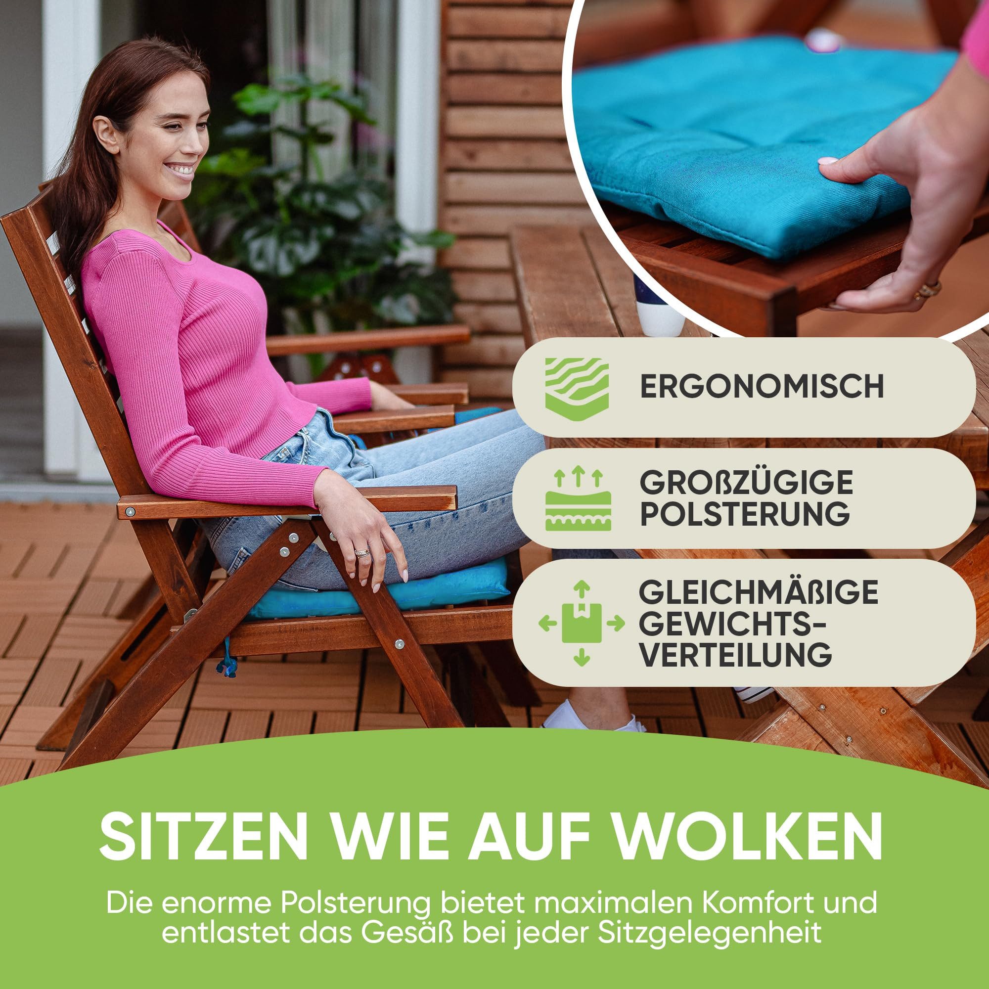 Gräfenstayn Stuhlkissen Sitzkissen 40x40cm Haltebänder Indoor Outdoor, robustes Sitzkissen für Indoor & Outdoor, mit Haltebändern
