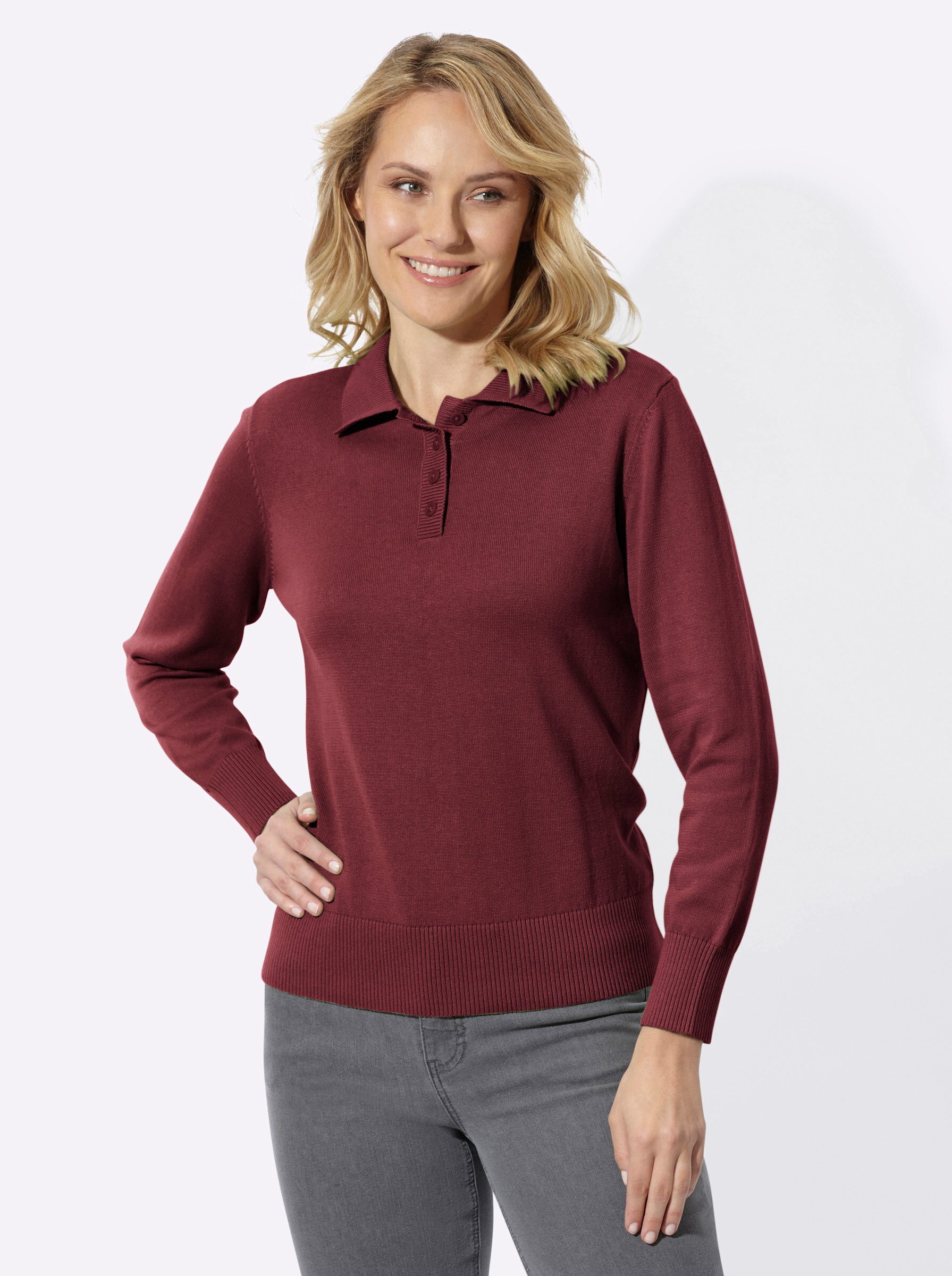 Sieh an! Strickpullover Polopullover Langarm Feinstrick