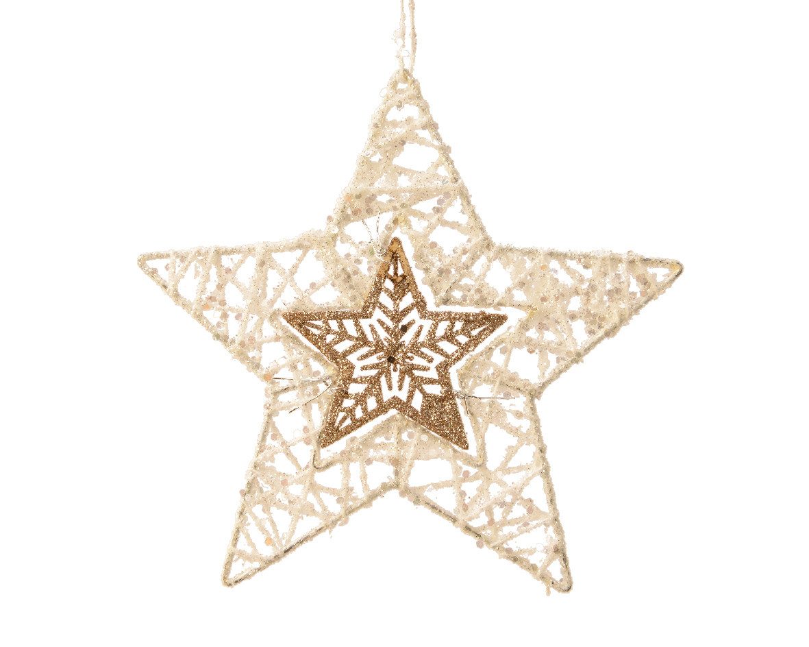 Kaemingk Christbaumschmuck, Christbaumschmuck Metallstern mit Schneeflocke 15cm weiß