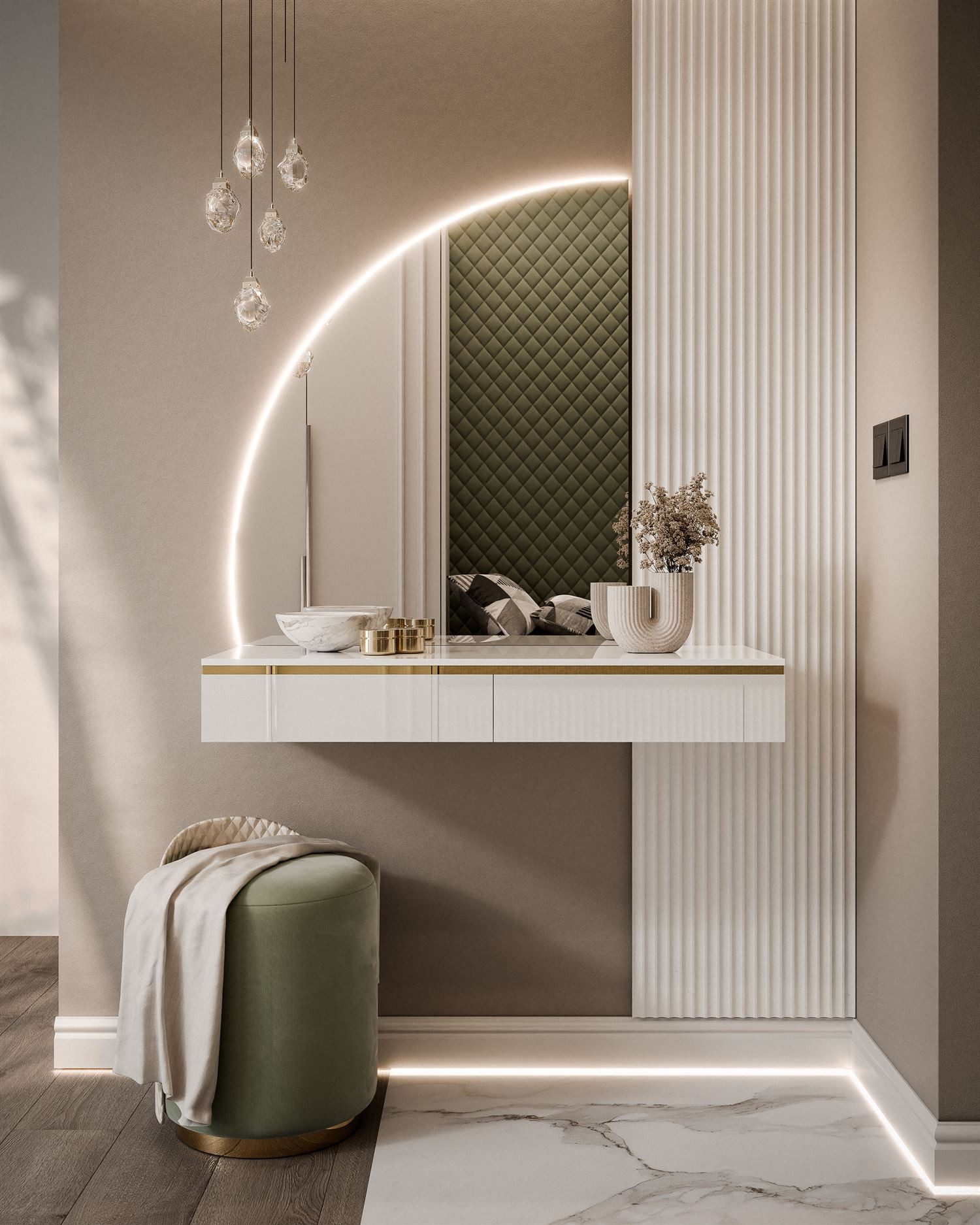 Lookway Schminktisch AURORA-Q hängender Schminktisch mit Spiegel und Led Be günstig online kaufen