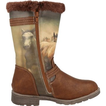 Indigo 464-105 Mädchen Kinder Schuhe Boots gefüttert Pferdemotiv Winterstiefel Wasserabweisend, Reißverschluss