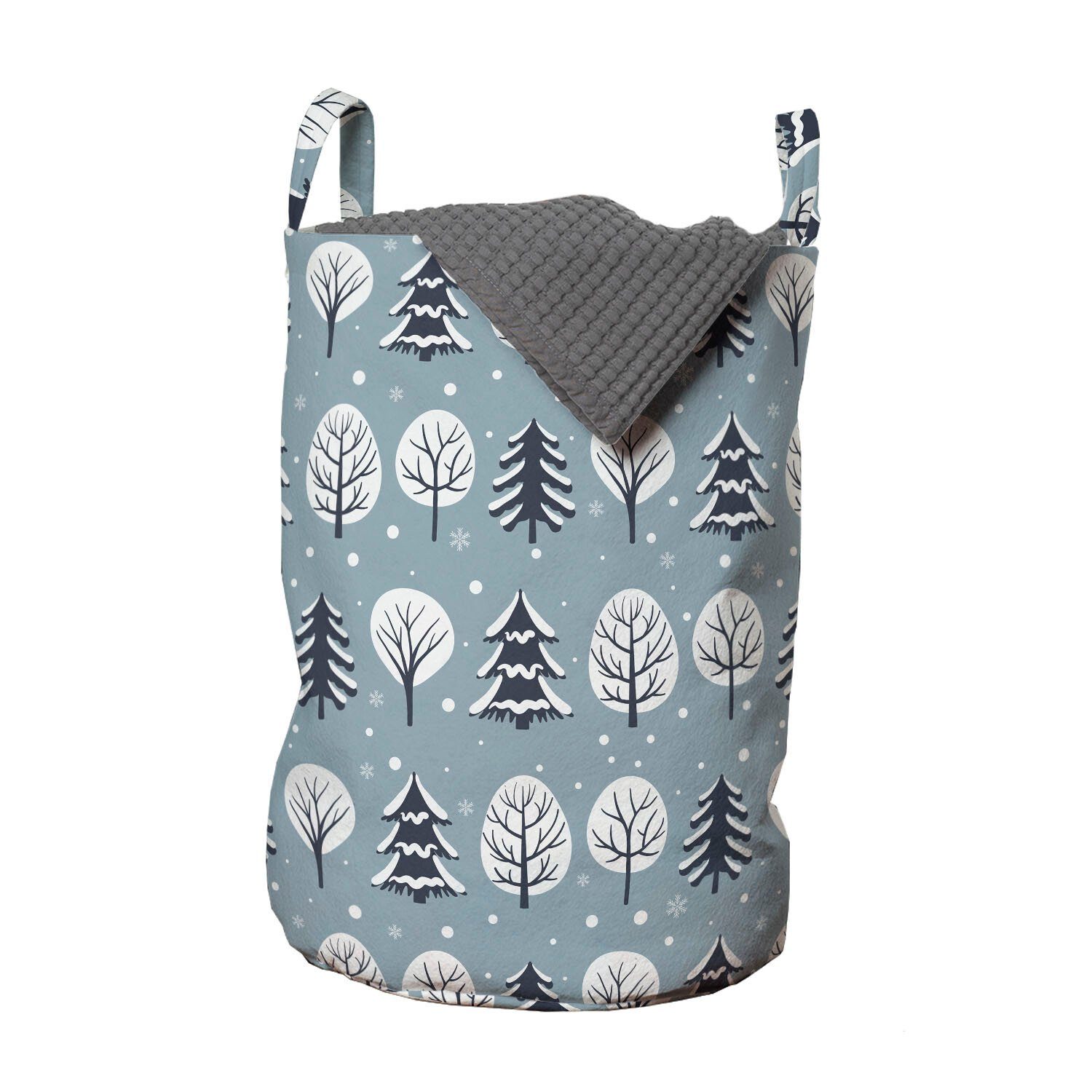 Abakuhaus Wäschesäckchen Wäschekorb mit Griffen Kordelzugverschluss für Waschsalons, Wald Snowy-Bäume und Schneeflocken