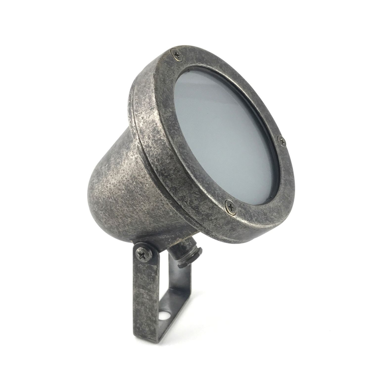 Licht-Erlebnisse Außen-Stehlampe DION, ohne Leuchtmittel, Glas Echt-Messing 10 cm hoch IP64 Zinn GU10 Vintage