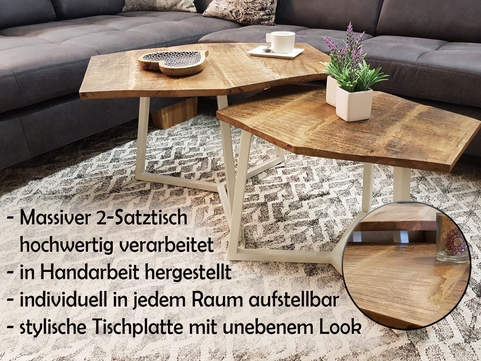 Amagohome Couchtisch Couchtisch 2er Set Beistelltisch Satztisch Wohnzimmer Massivholz Tisch – Bild 4 von 5