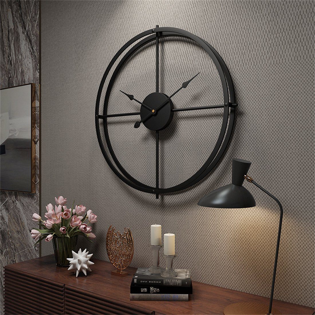 DÖRÖY Wanduhr 40cm Moderne Wanduhr aus Eisen, kreative stille Uhr,Wanduhr aus Metall Schwarz