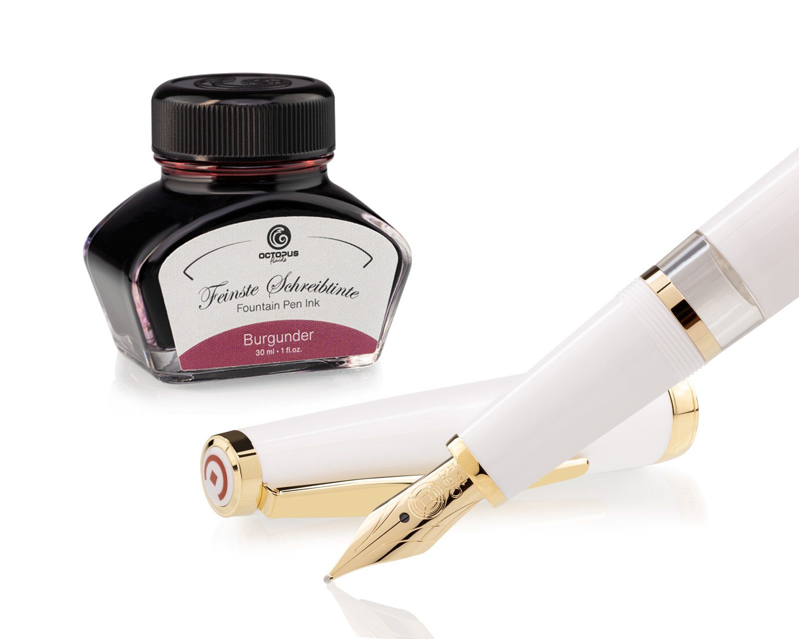 Cleo Skribent Füllhalter Cleo Skribent Classic Gold, Kolben-Füllhalter, M-Feder, 30ml Tinte, Geschenkbox