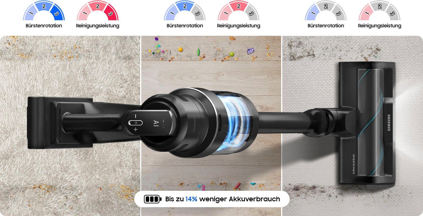 Akku+ Jet AI automatische Samsung BESPOKE 730 selbstschließender beutellos, CompleteClean Akku-Handstaubsauger VS28C97B4QK/WD, Öffnung Entleerung mit W,