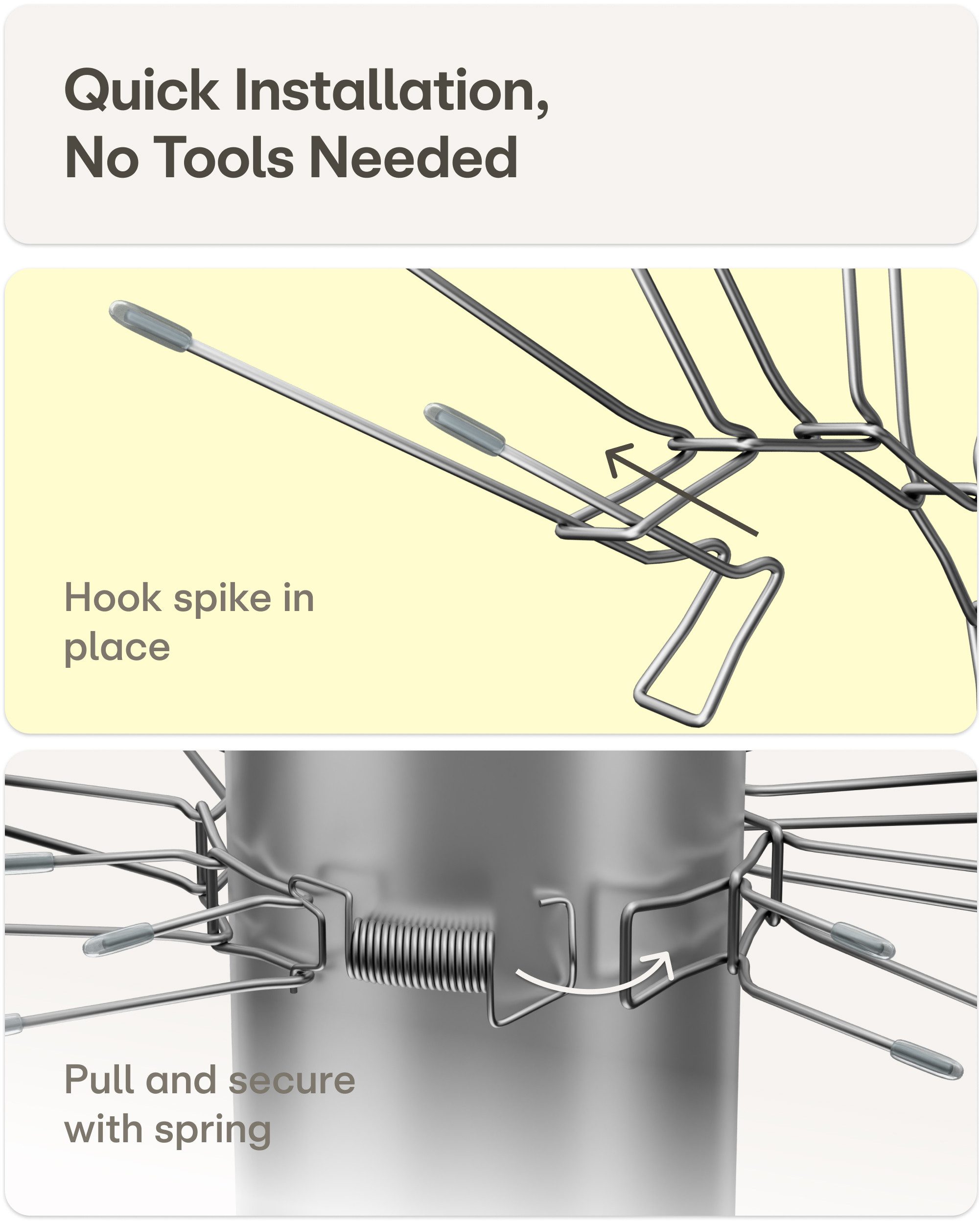 Praknu Marder-Schutzgitter Marderschutz Fallrohr 2er Set Edelstahl-Spikes verstellbar 100mm, 2er Set in Box, 2er Set in Box: 20 Spikes + 2 Federn + Schutzkappen – Bild 5 von 5