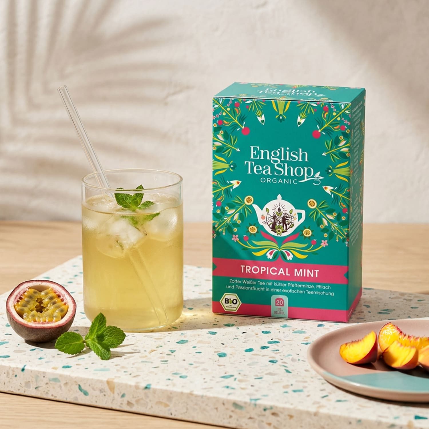 English Tea Shop Tee Tropical Mint Tee, BIO, 20 Teebeutel, Zarter Weißer Tee mit kühler Pfefferminze, Pfirsich & Passionsfrucht