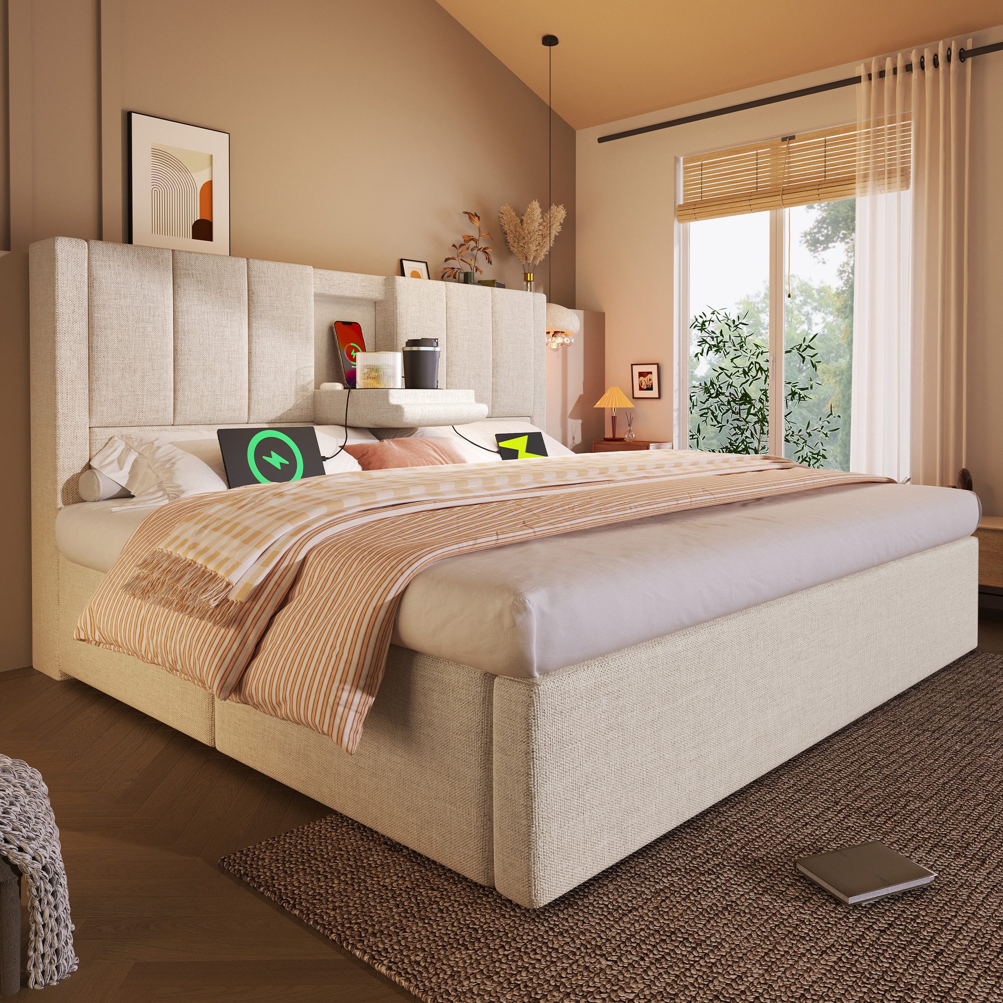 TavilaEcon Boxspringbett Hydraulisches Polsterbett mit verstecktem Becherha günstig online kaufen