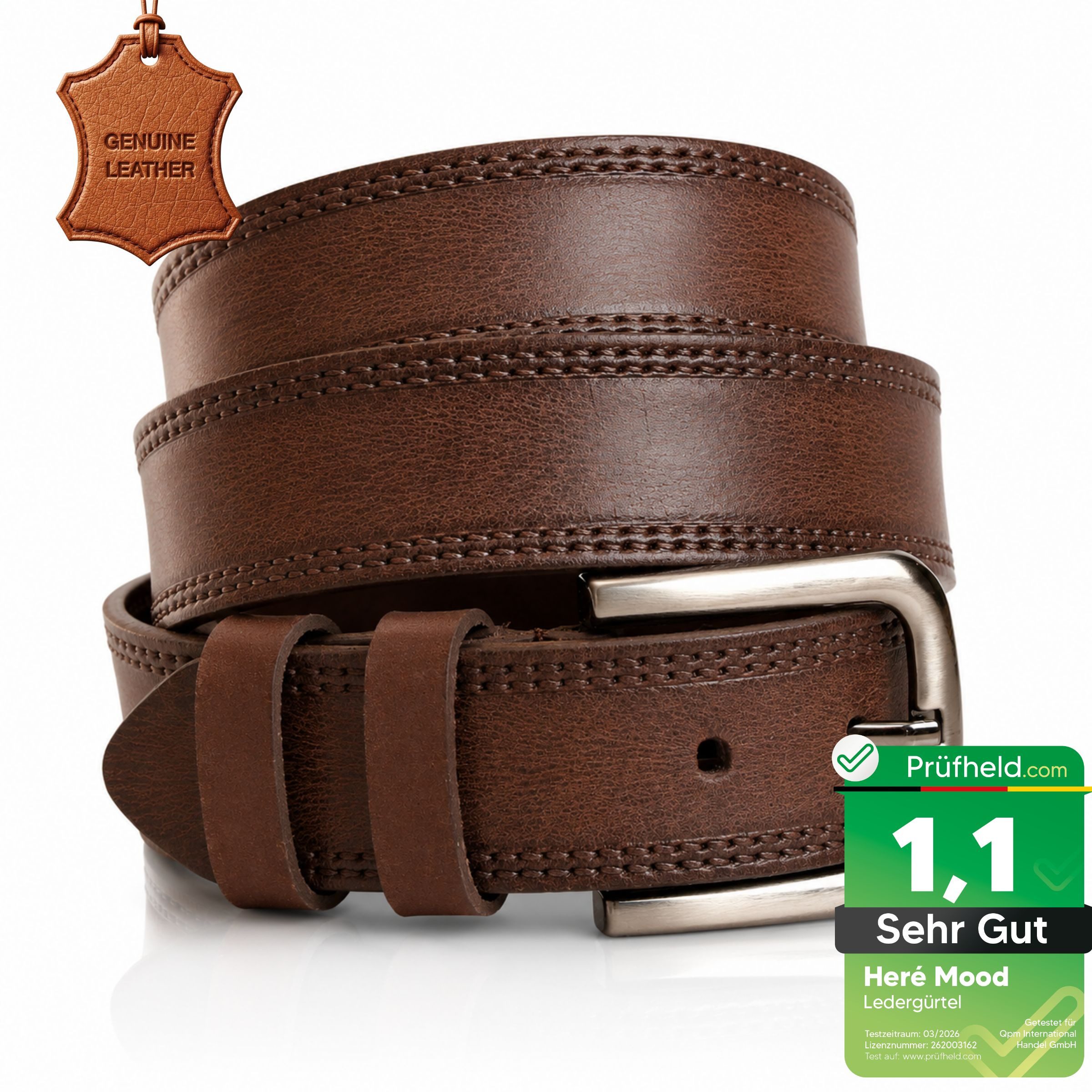 herémood Ledergürtel Gürtel Herren 4cm breit Ledergürtel Jeans Premium Geschenke für Männer (100 % Echtleder Gürtel handgefertigt, hochwertig verarbeitet, kürzbar, 1-St., Braun 115 cm – 4 cm breit – echtes, robustes Büffelleder, langlebig) Brauner Gürtel