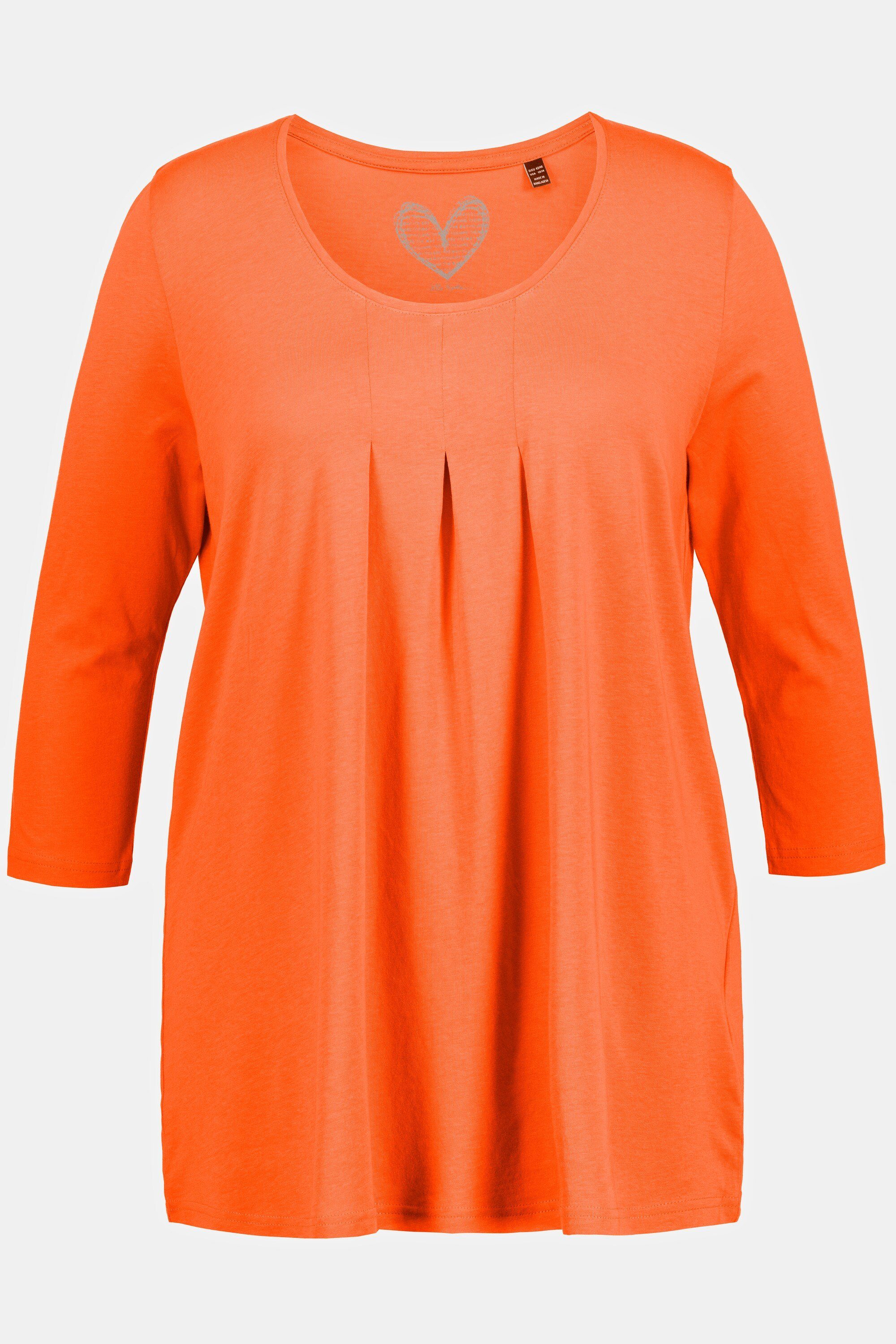 A-Linie Ulla Zierfalten 3/4-Arm Popken Shirt Rundhalsshirt orange Rundhals