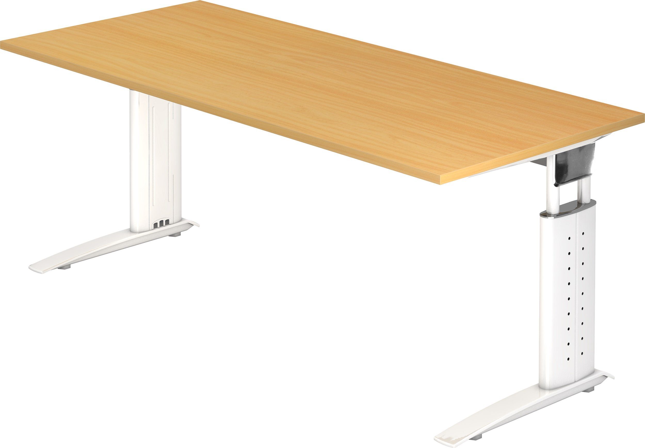 bümö Schreibtisch Schreibtisch Serie-U, Rechteck: 180 x 80 cm - Dekor: Buche - Gestell: Weiß