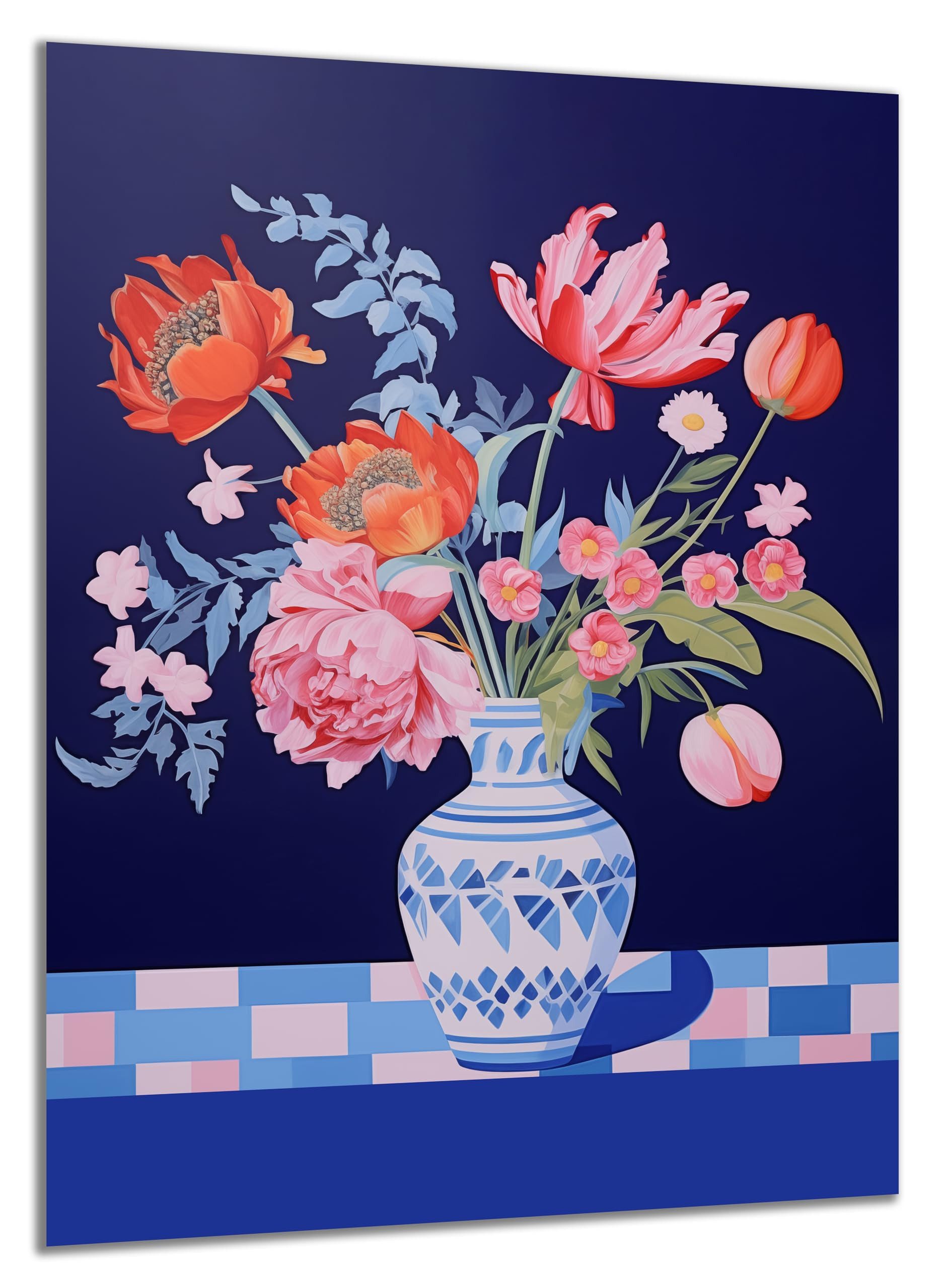 DARO Design Wandbild Modern Abstrakt Leinwandbild Wandbilder Wand Deko Bilder, (Abstrakt Blumen Vase blau - Bild klein Wohnzimmer Schlafzimmer Esszimmer Büro Flur Einteilig Hochformat Fotodruck Modern Abstrakt Kunst), 30x20 cm
