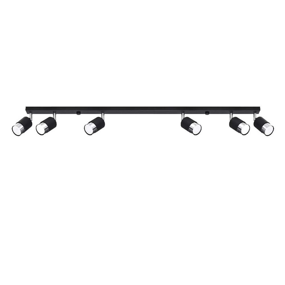 etc-shop Deckenstrahler, Leuchtmittel nicht inklusive, Deckenlampe Wohnzimmerleuchte Stahl Schwarz Chrome 6 Flammig L 117 cm