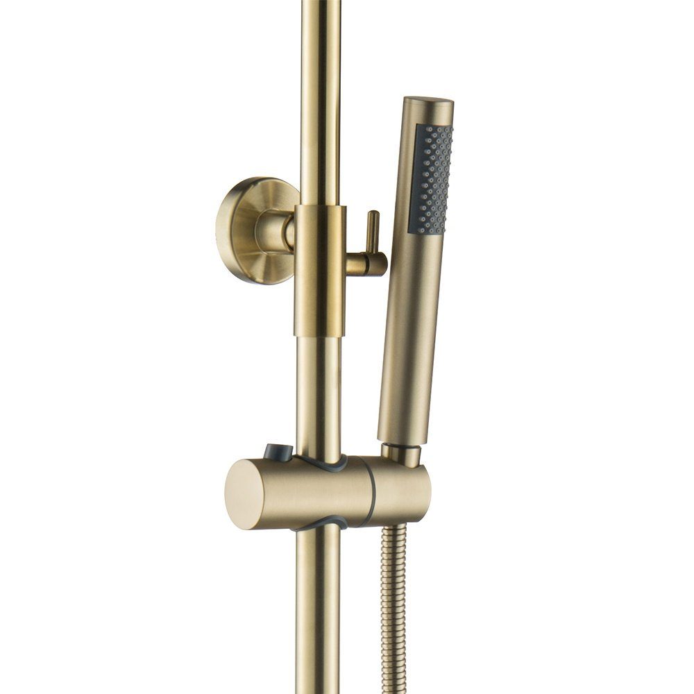 Aloni Duschsystem OPT1-BG, Höhe 120 cm, komplett_set, 1 tlg., Handbrause, Wandhalter, Brauseschlauch, Armatur, Thermostat-Duschgarnitur mit Kopfbrause Handbrause Gold gebürstet