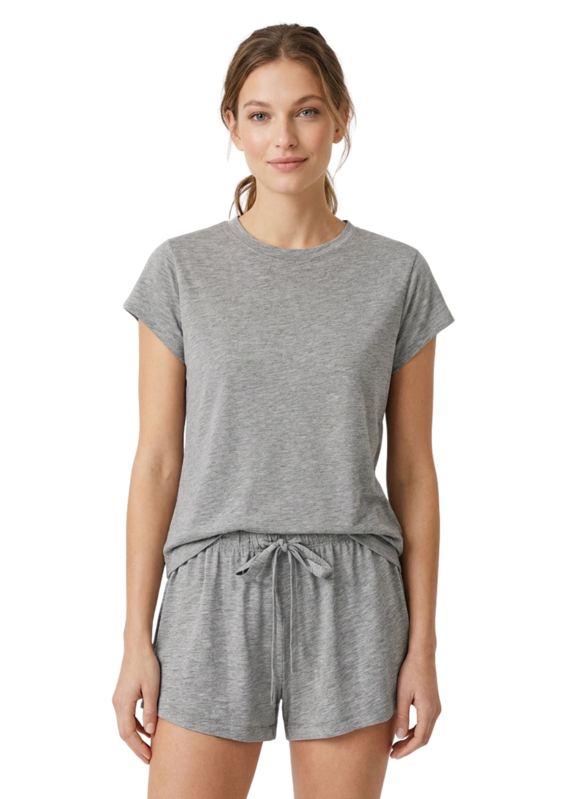 MYJAMA Pyjamashorts Bella hellgrau mit Satinband