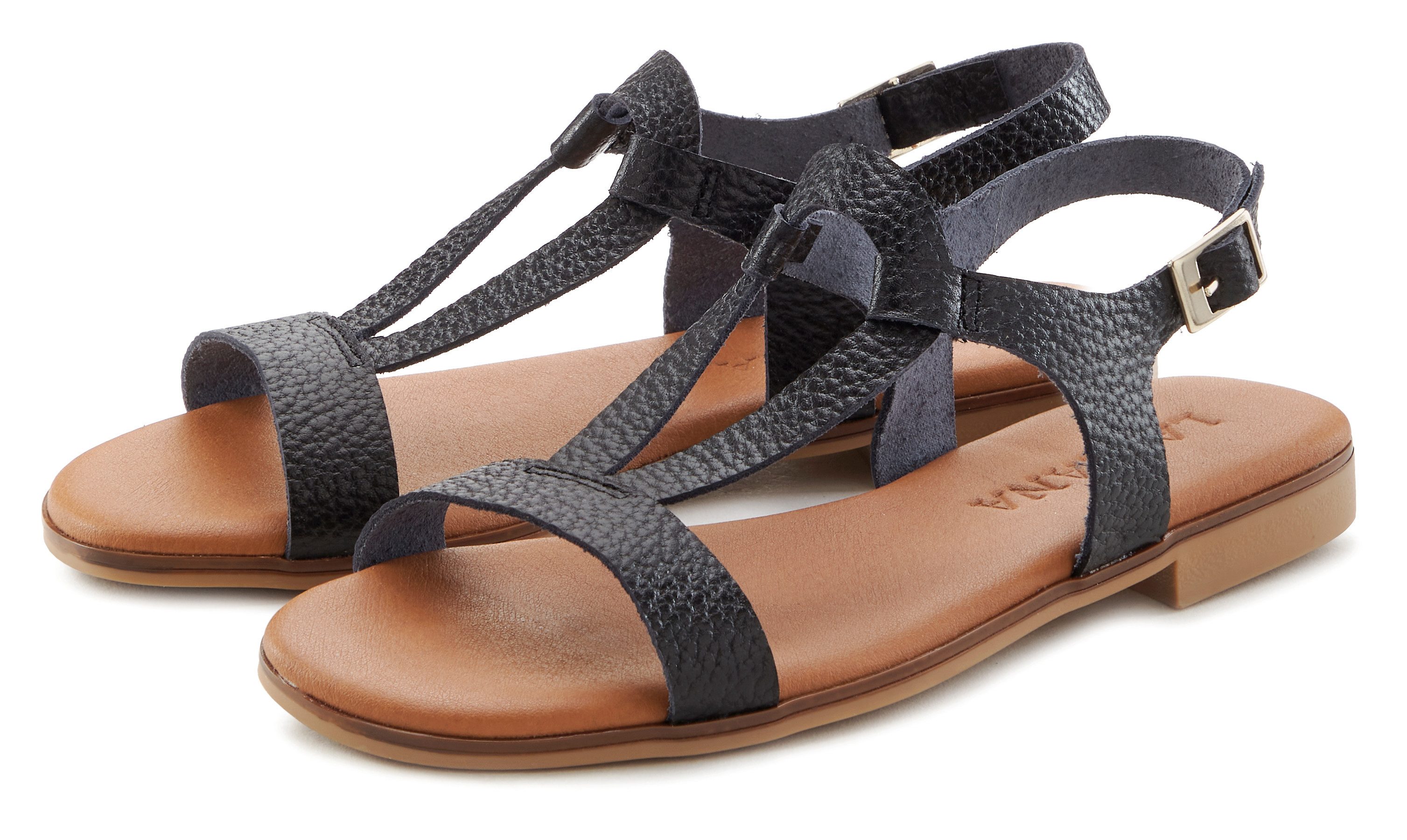 LASCANA Sandale Sandalette, Sommerschuh aus hochwertigem Leder im Metallic-Look