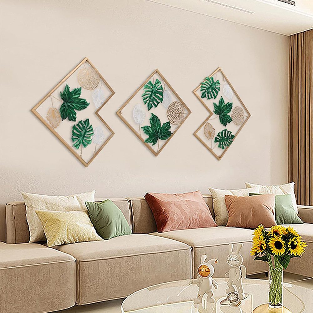 NUODWELL Wanddekoobjekt 3 Stück Eisen Ginkgo Wandskulpturen Metall Wandbeha günstig online kaufen