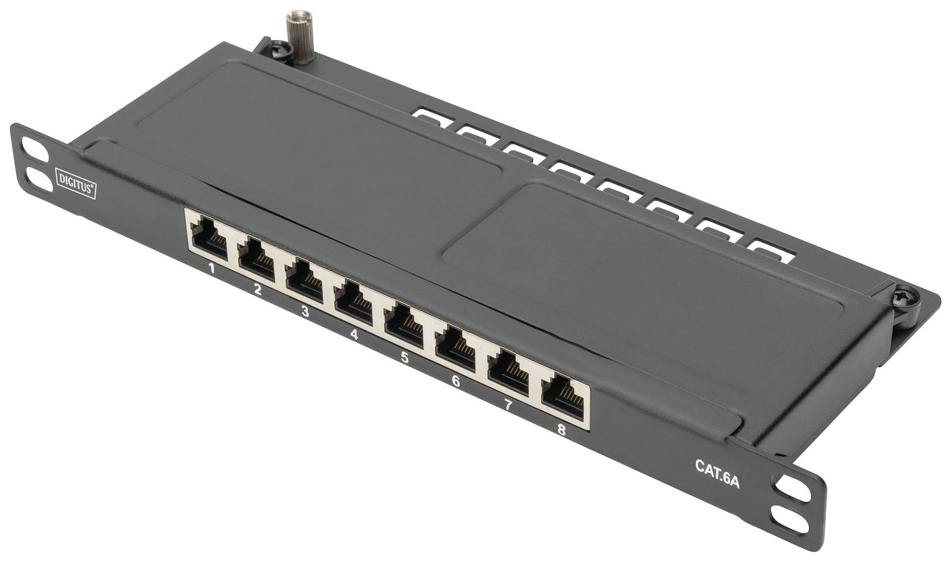 DIGITUS Cat.6A Slim Patch Panel, gesch.,8-Port, 0,5 HE, 10 Netzwerk-Switch