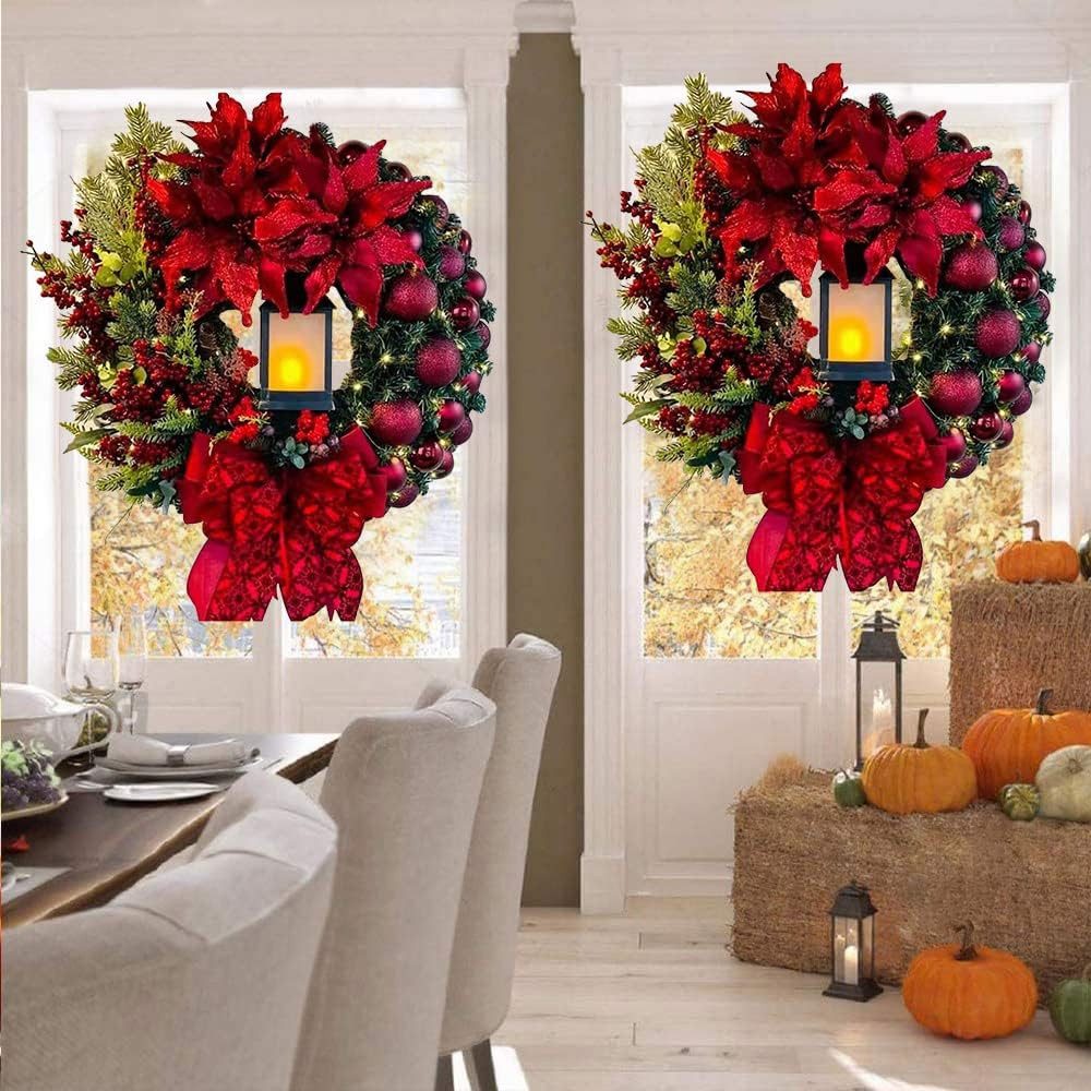 Kunstkranz 40 cm Türkranz Weihnachten mit Laterne, Rot, FELIXLEO – Bild 4 von 5