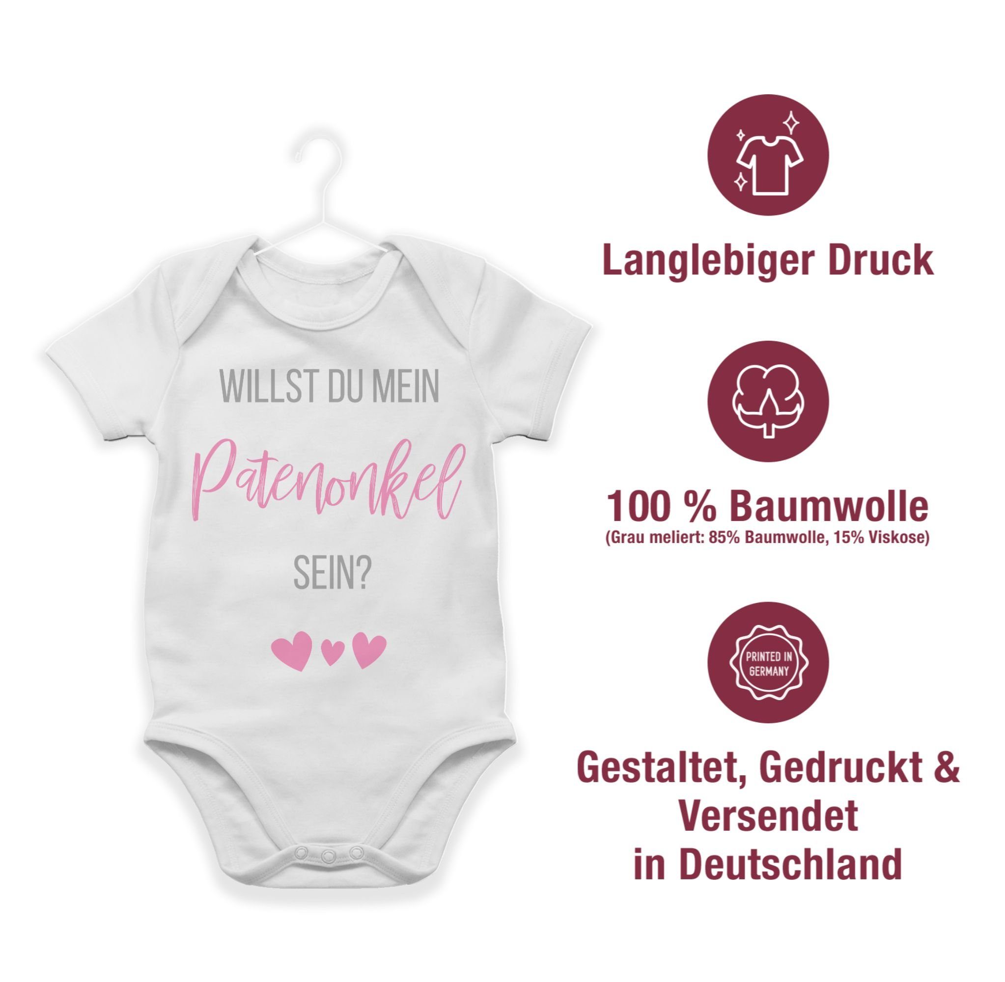 Patenonkel Baby Shirtbody sein Weiß mein Shirtracer 1 Patenonkel Willst du