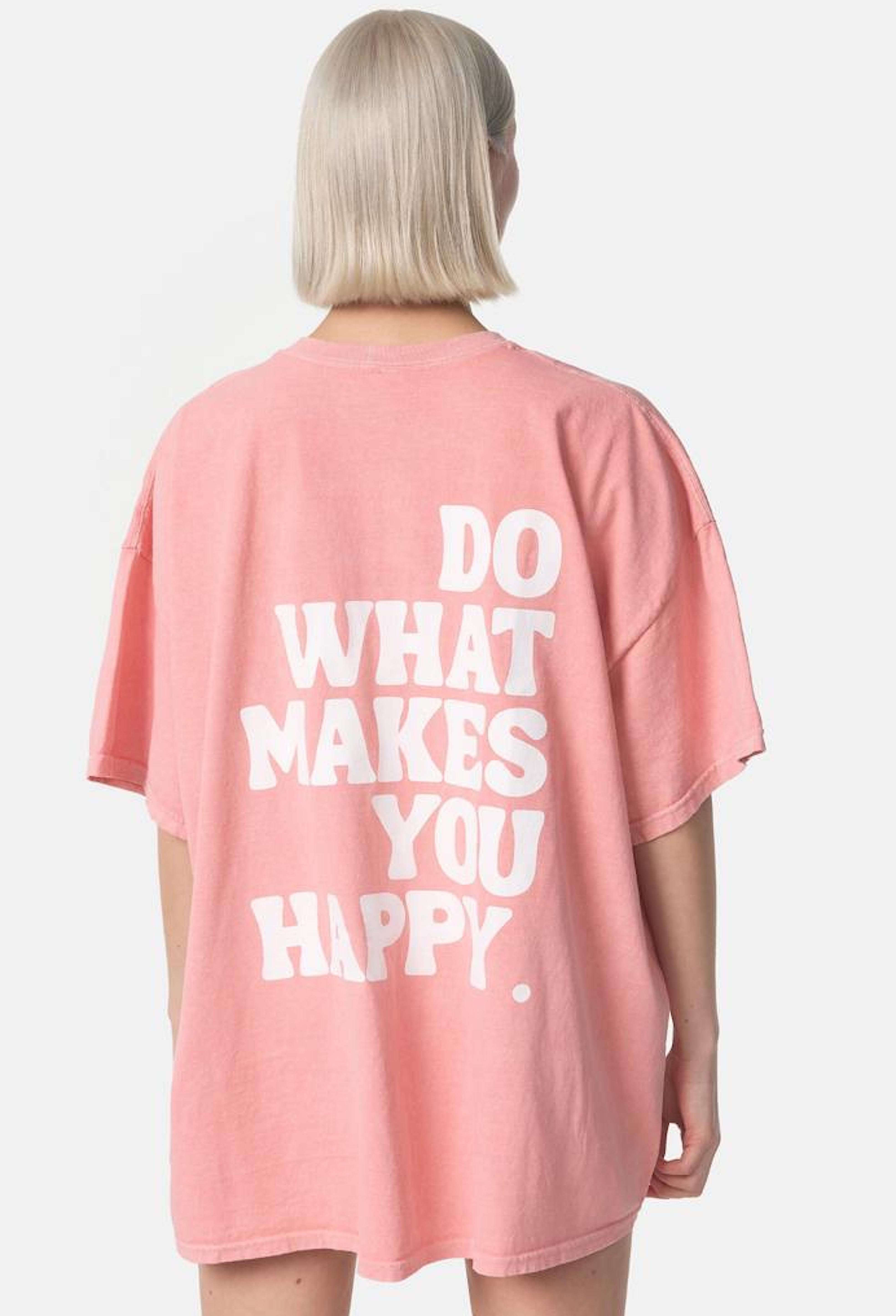 Worldclassca T-Shirt Worldclassca Oversized Print "HAPPY" T-Shirt lang Sommer Tee Oberteil Aprikot